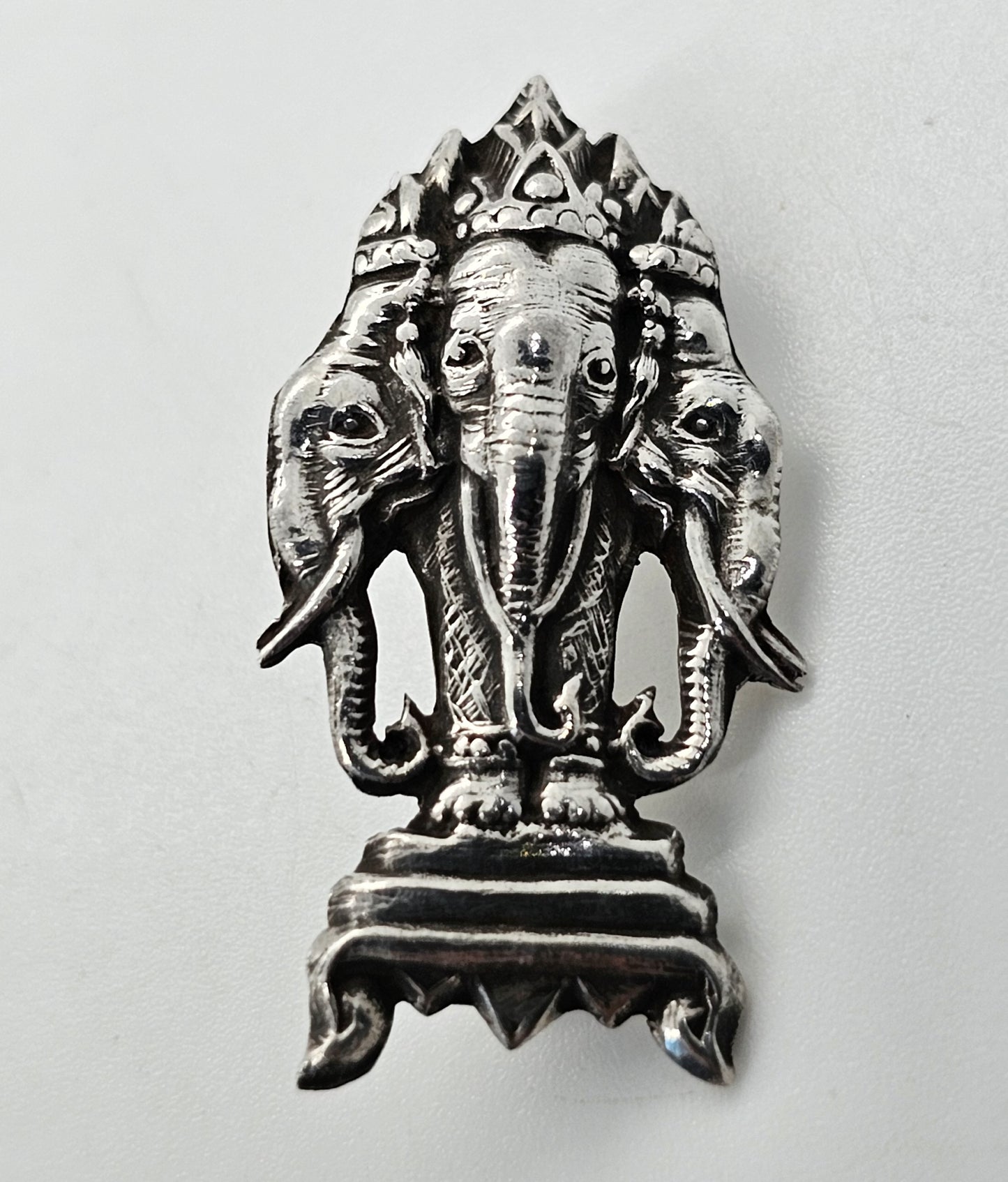 Erawan Three headed Elephant Siam Antique sterling silver brooch