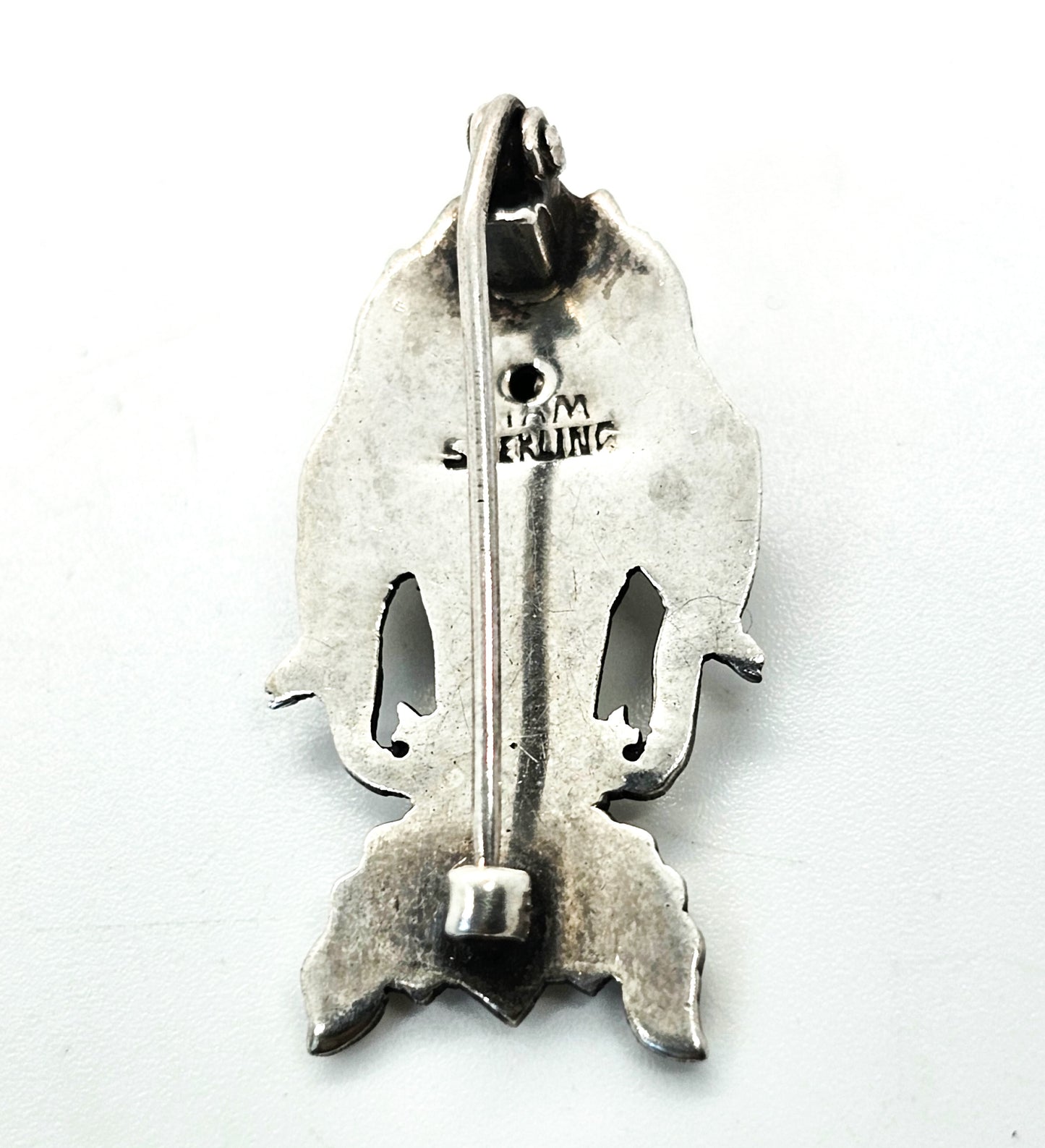 Erawan Three headed Elephant Siam Antique sterling silver brooch