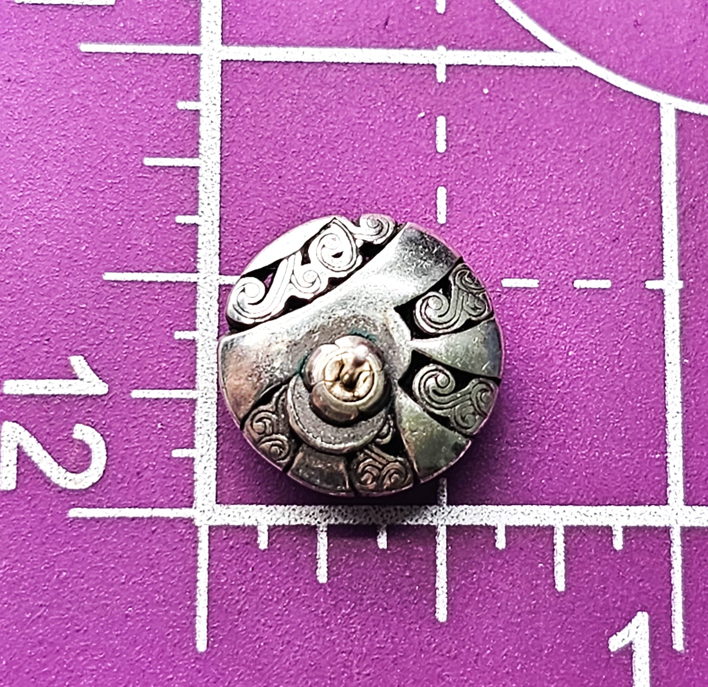 Black and silver tribal cartouche donut with black paste sterling silver stud earrings