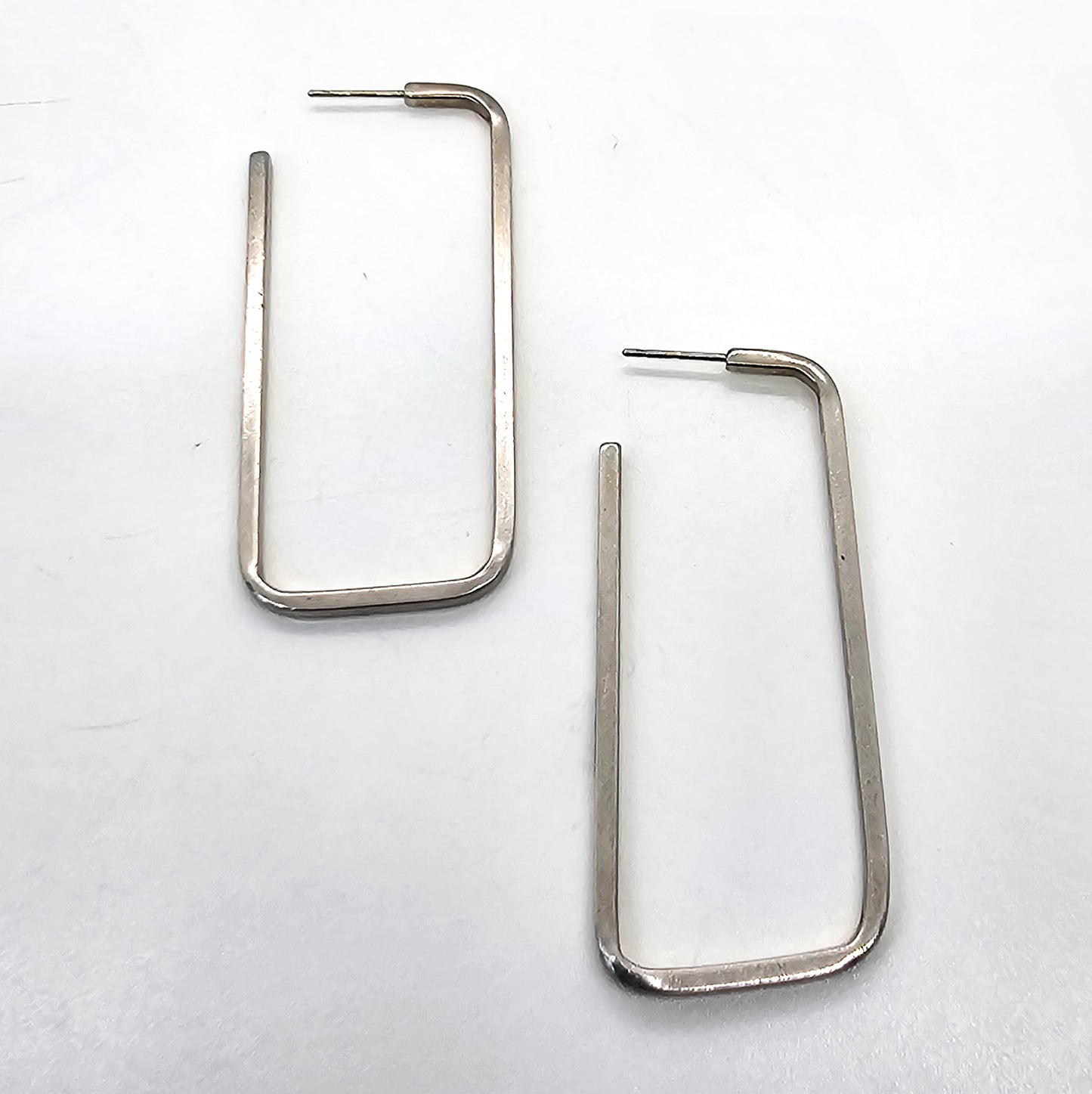 Designer Birks Rectangle hoop large sterling silver signed retro vintage earrings KL