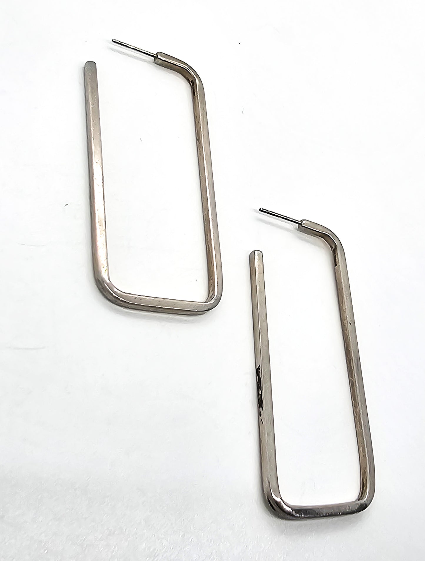 Designer Birks Rectangle hoop large sterling silver signed retro vintage earrings KL