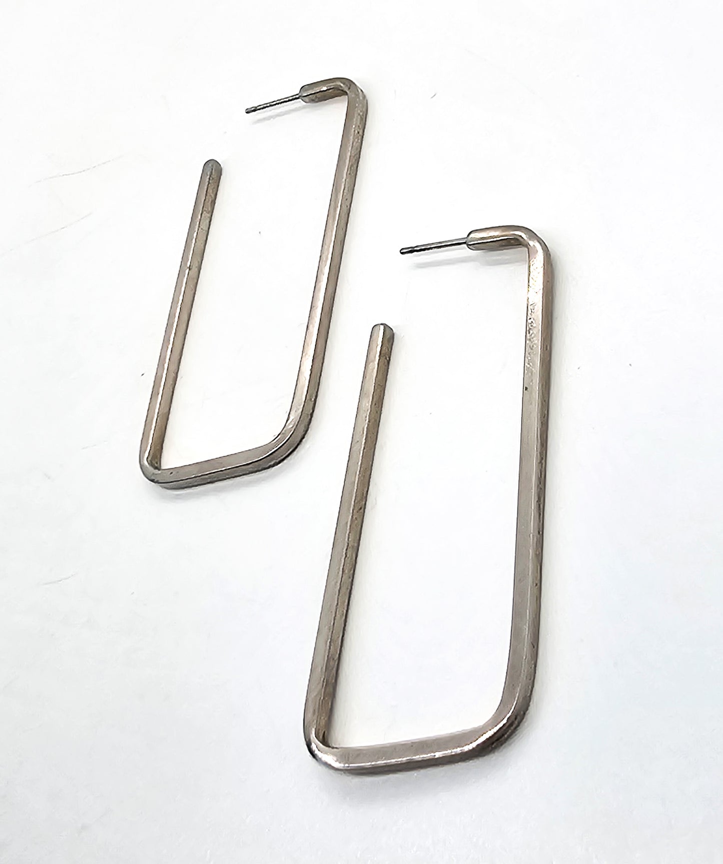 Designer Birks Rectangle hoop large sterling silver signed retro vintage earrings KL