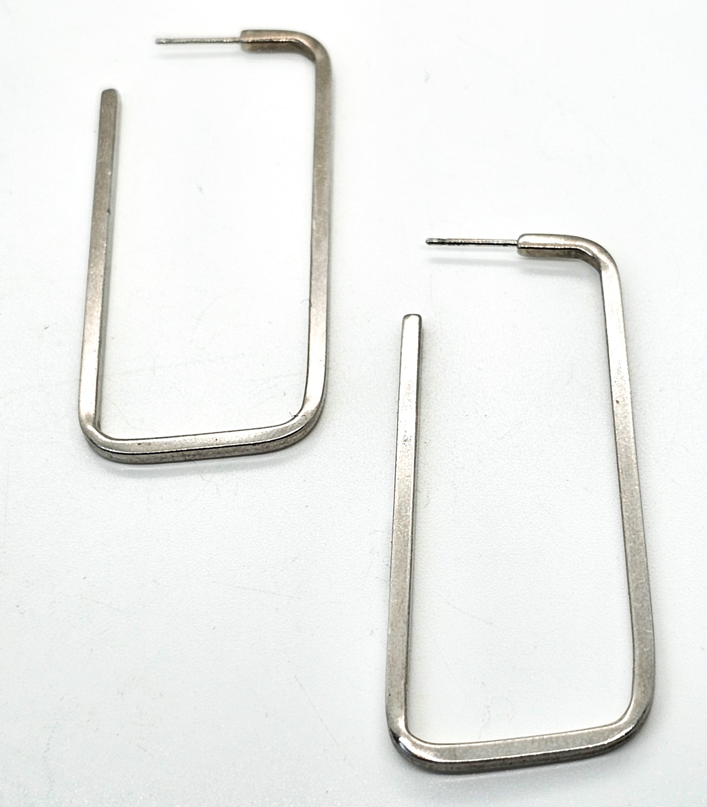 Designer Birks Rectangle hoop large sterling silver signed retro vintage earrings KL