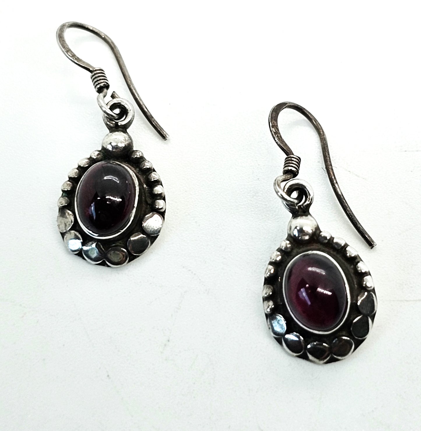Blood red tribal Balinese Bali style sterling silver drop earrings