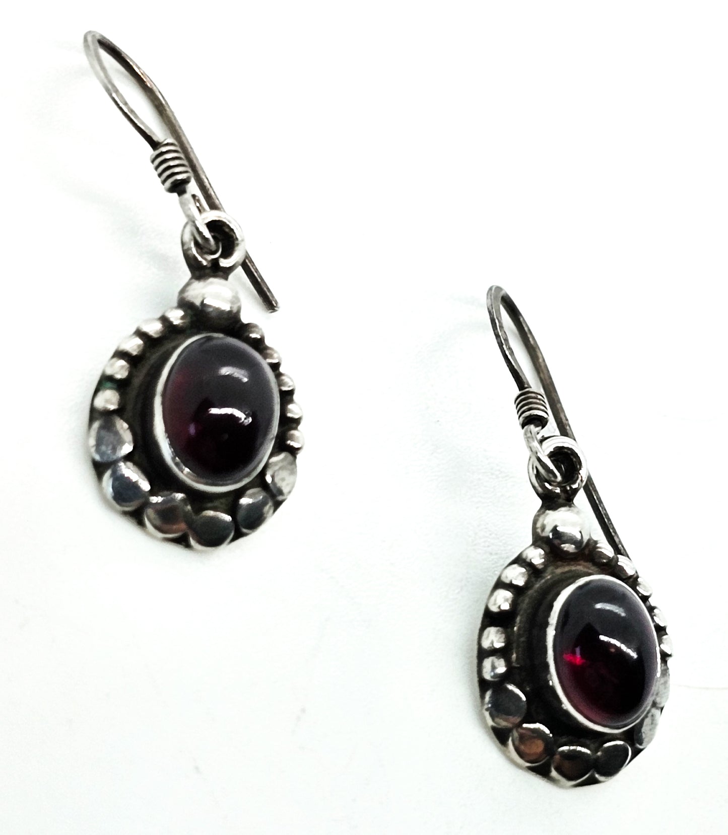Blood red tribal Balinese Bali style sterling silver drop earrings