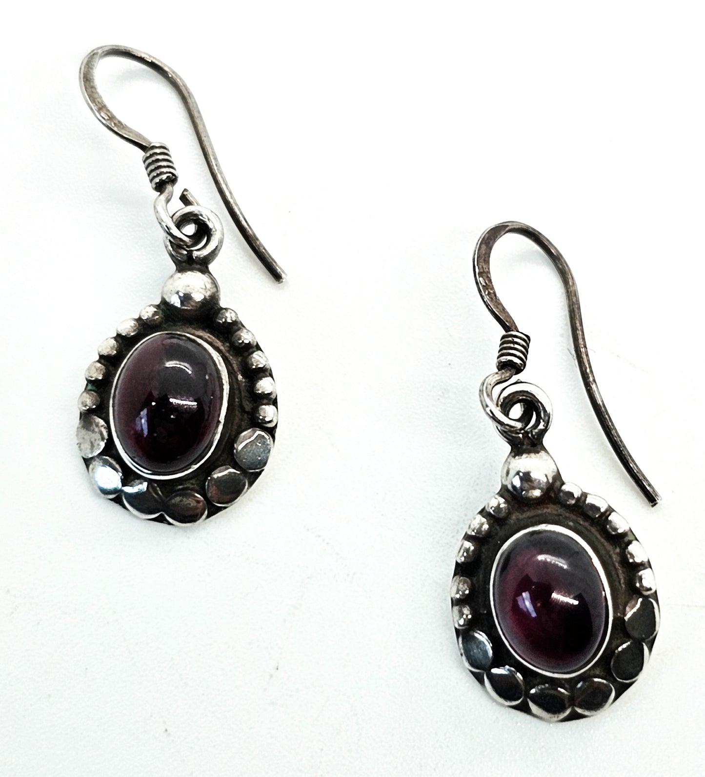 Blood red tribal Balinese Bali style sterling silver drop earrings
