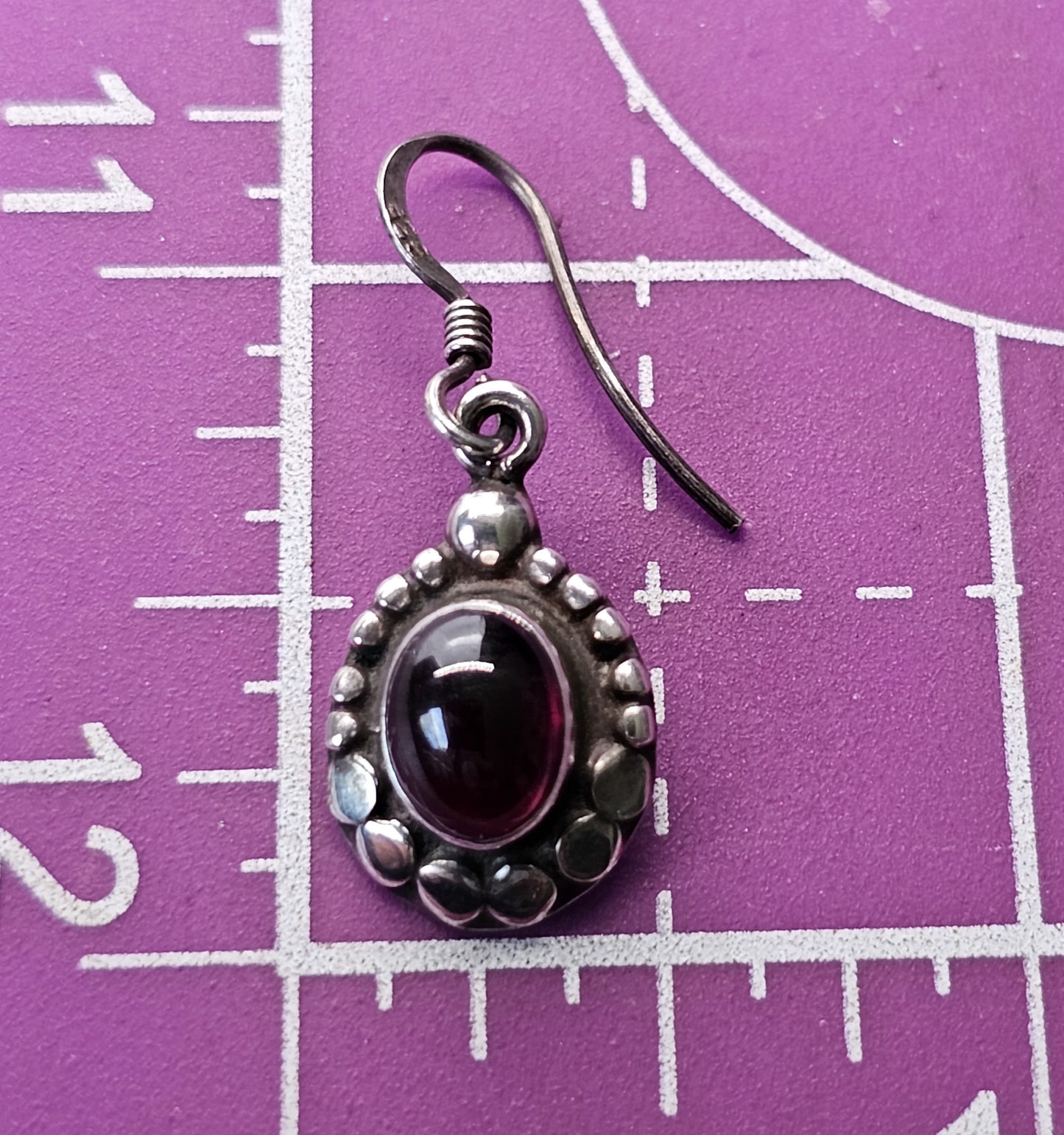 Blood red tribal Balinese Bali style sterling silver drop earrings