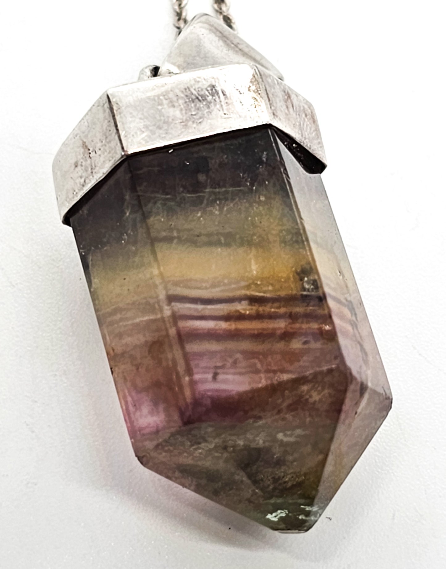 Avalon Banded Fluorite large terminated gemstone sterling silver vintage necklace