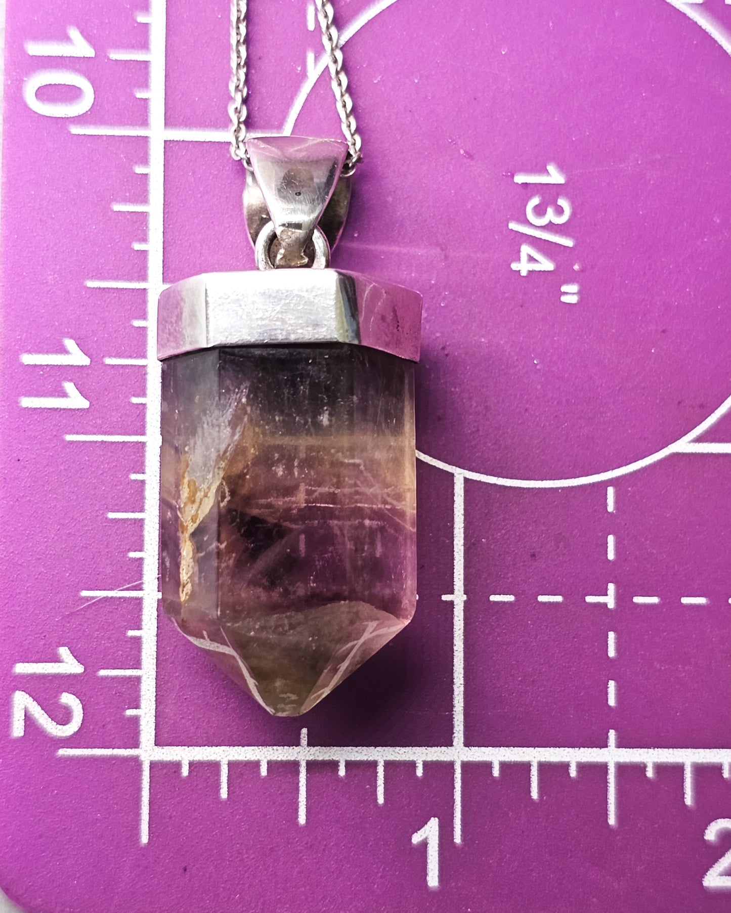 Avalon Banded Fluorite large terminated gemstone sterling silver vintage necklace
