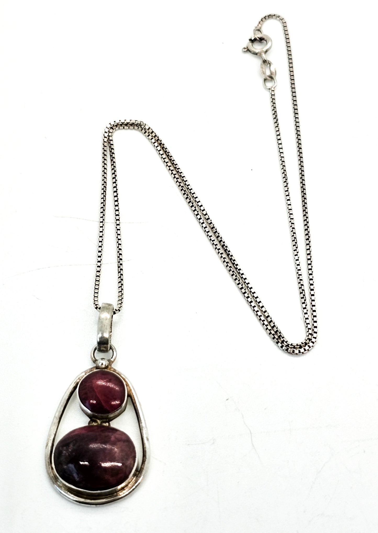 Natural Ruby Red gemstone Two stone open work sterling silver pendant necklace