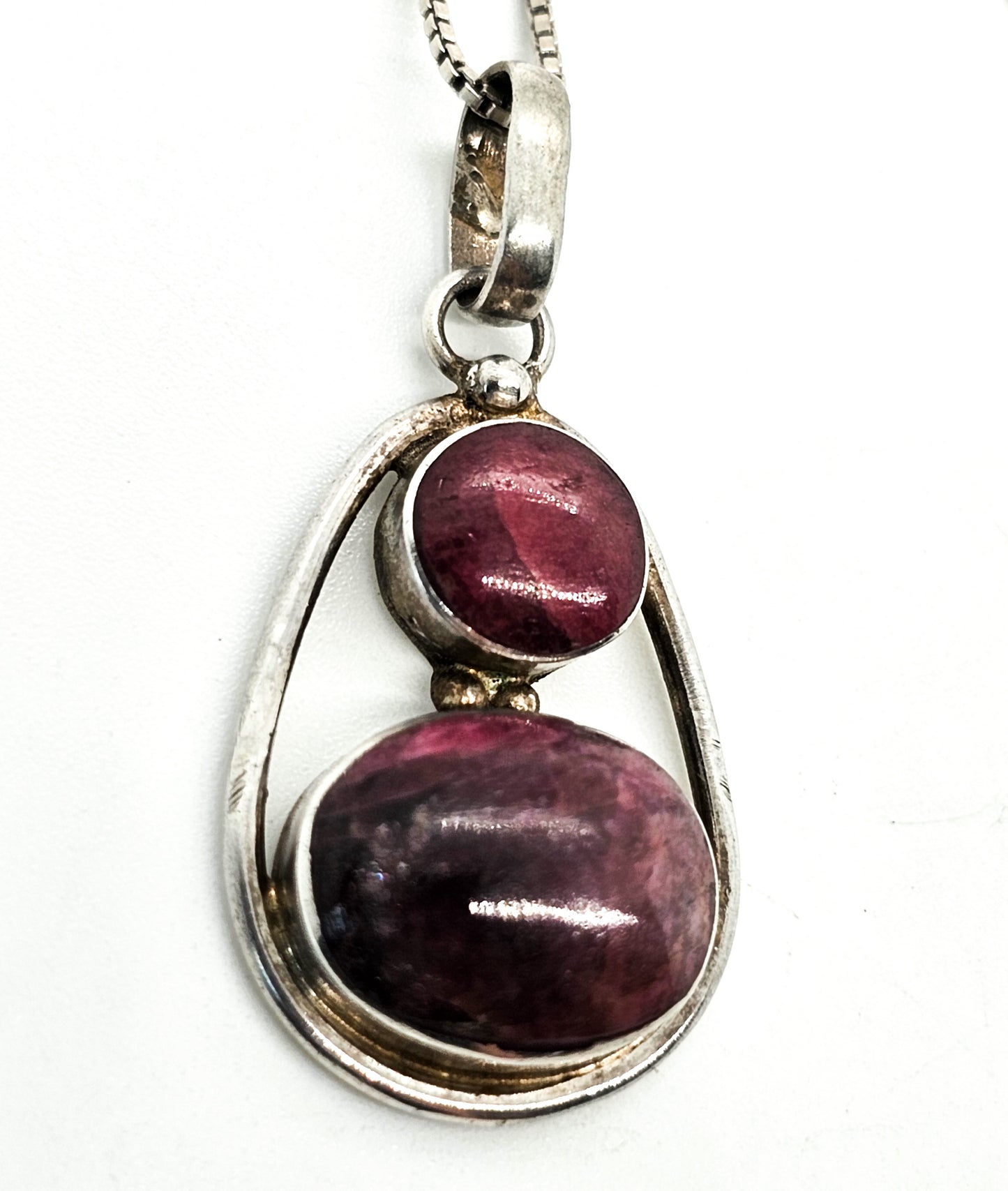 Natural Ruby Red gemstone Two stone open work sterling silver pendant necklace