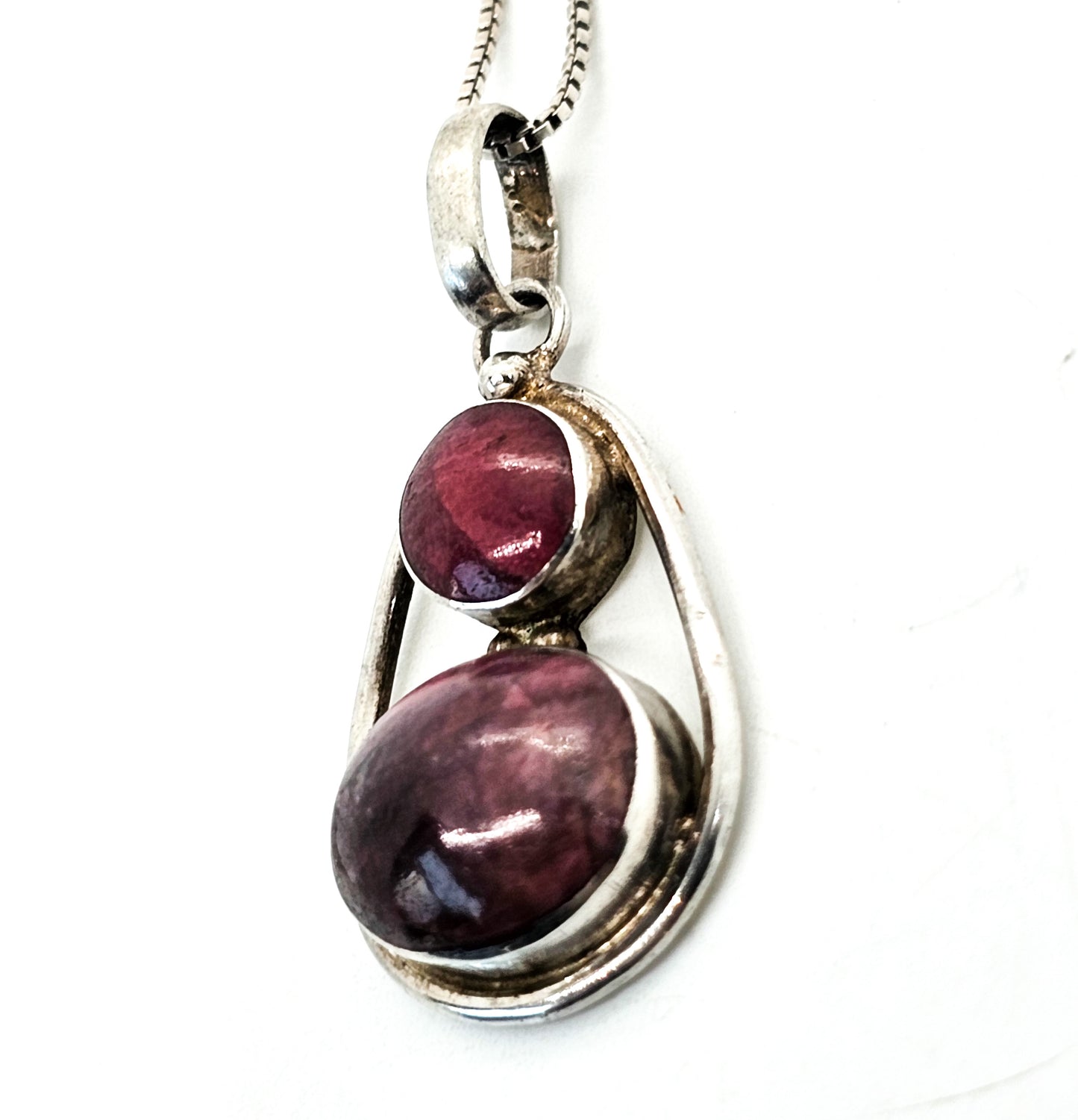 Natural Ruby Red gemstone Two stone open work sterling silver pendant necklace