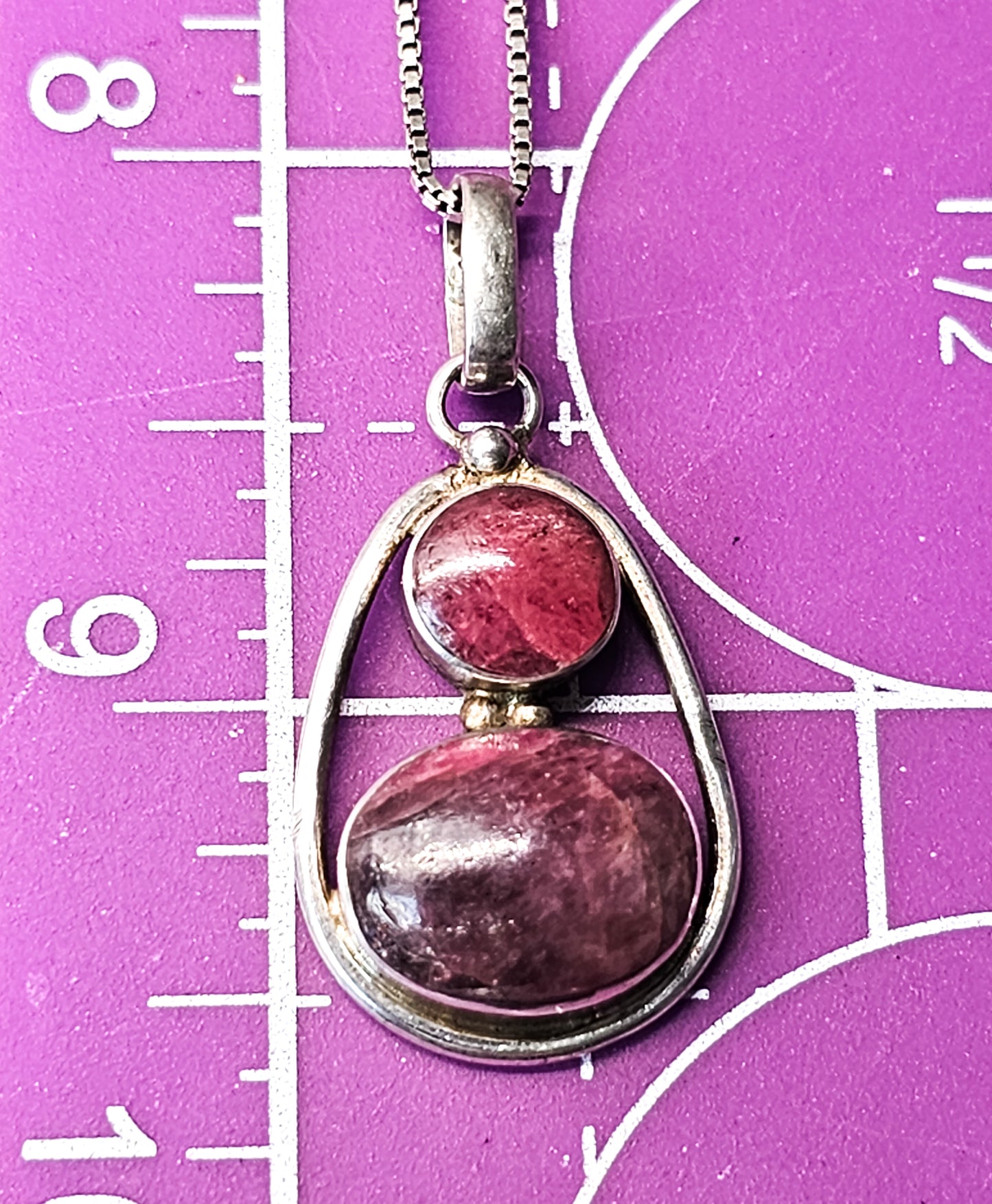 Natural Ruby Red gemstone Two stone open work sterling silver pendant necklace