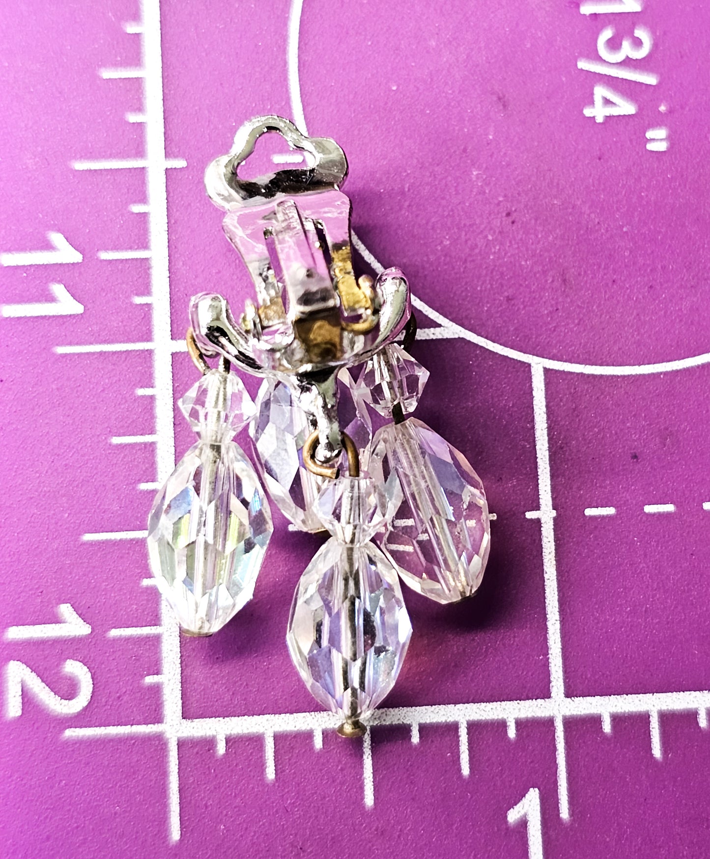 Austrian crystal Aurora Borealis rainbow drop clip on vintage earrings