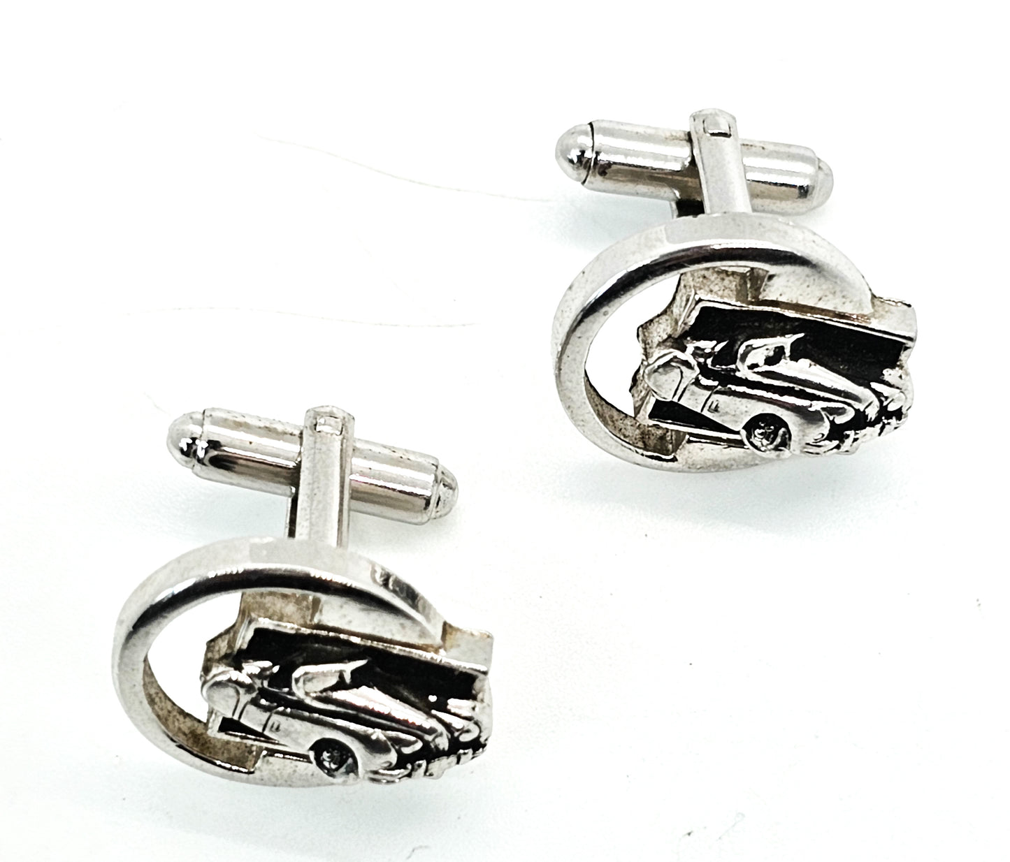 Chevy Car vintage silver toned open work cuff links