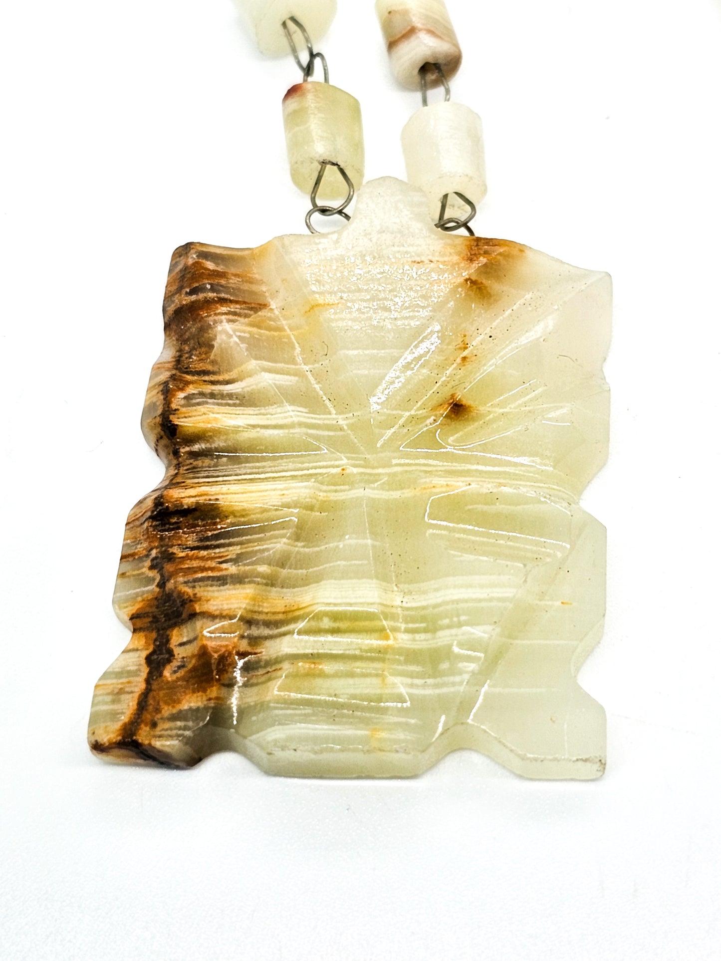 Mexican Carved Onyx mask vintage stone boho gemstone necklace