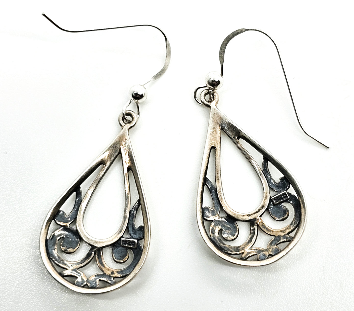 Tribal filigree open work Bali Balinese style vintage sterling silver earrings