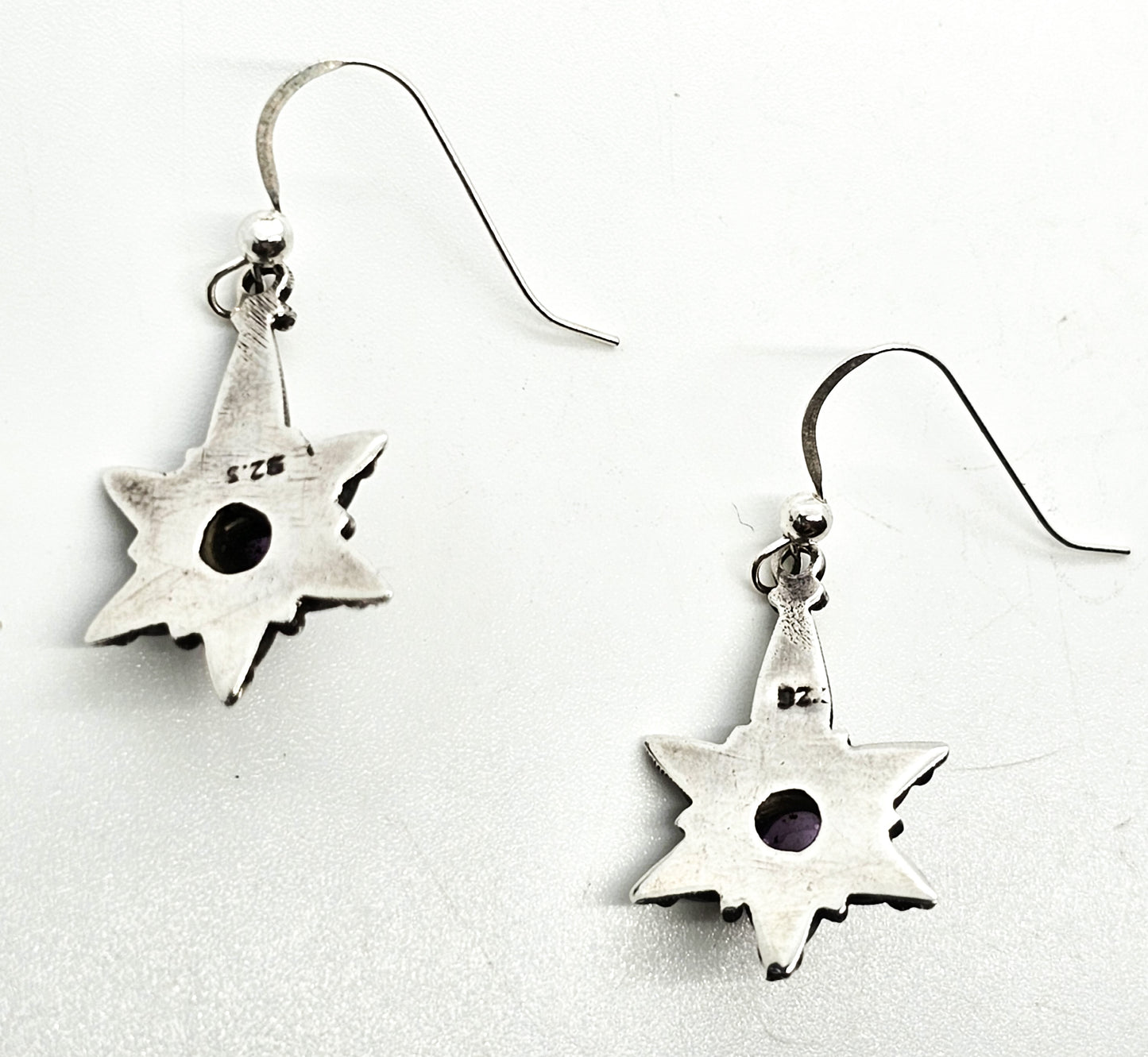 Tribal star purple amethyst gemstone Bali Balinese sterling silver earrings