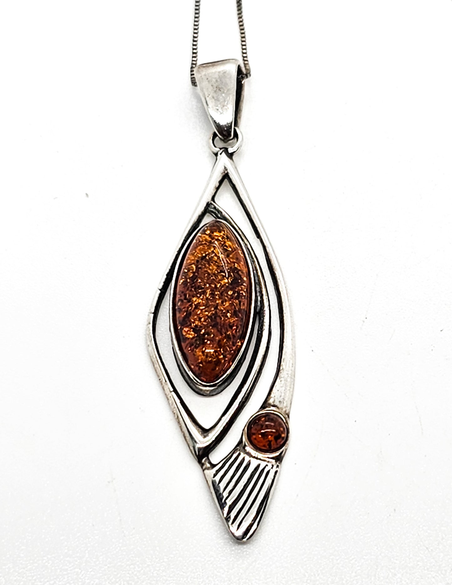 Polish Orange Amber abstract sterling silver vintage pendant necklace