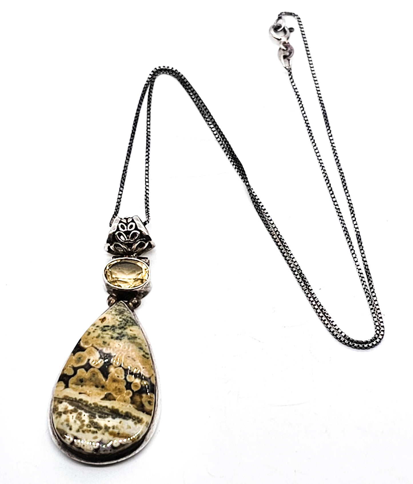Ocean Jasper and citrine filigree and sterling silver vintage necklace
