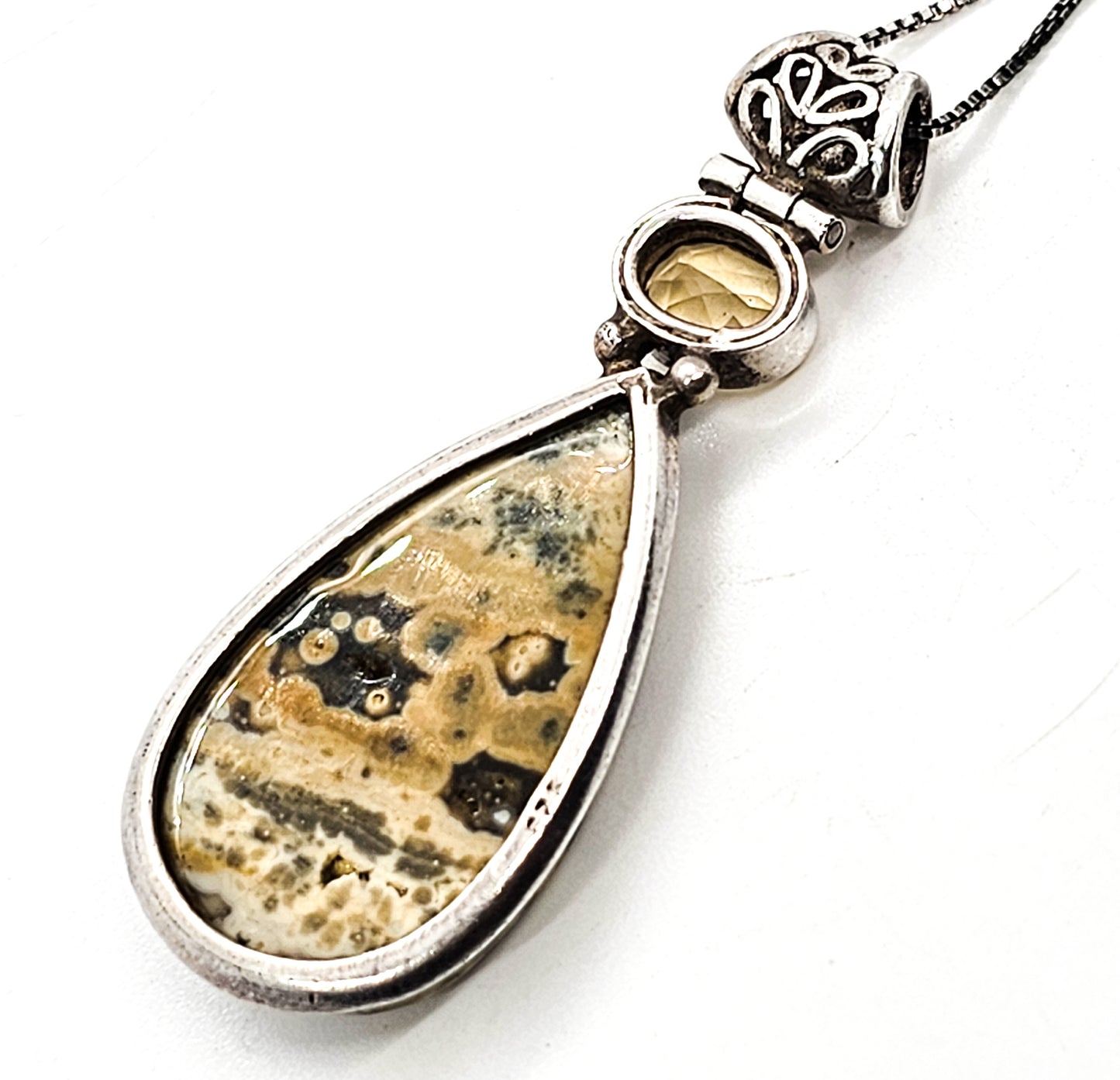 Ocean Jasper and citrine filigree and sterling silver vintage necklace