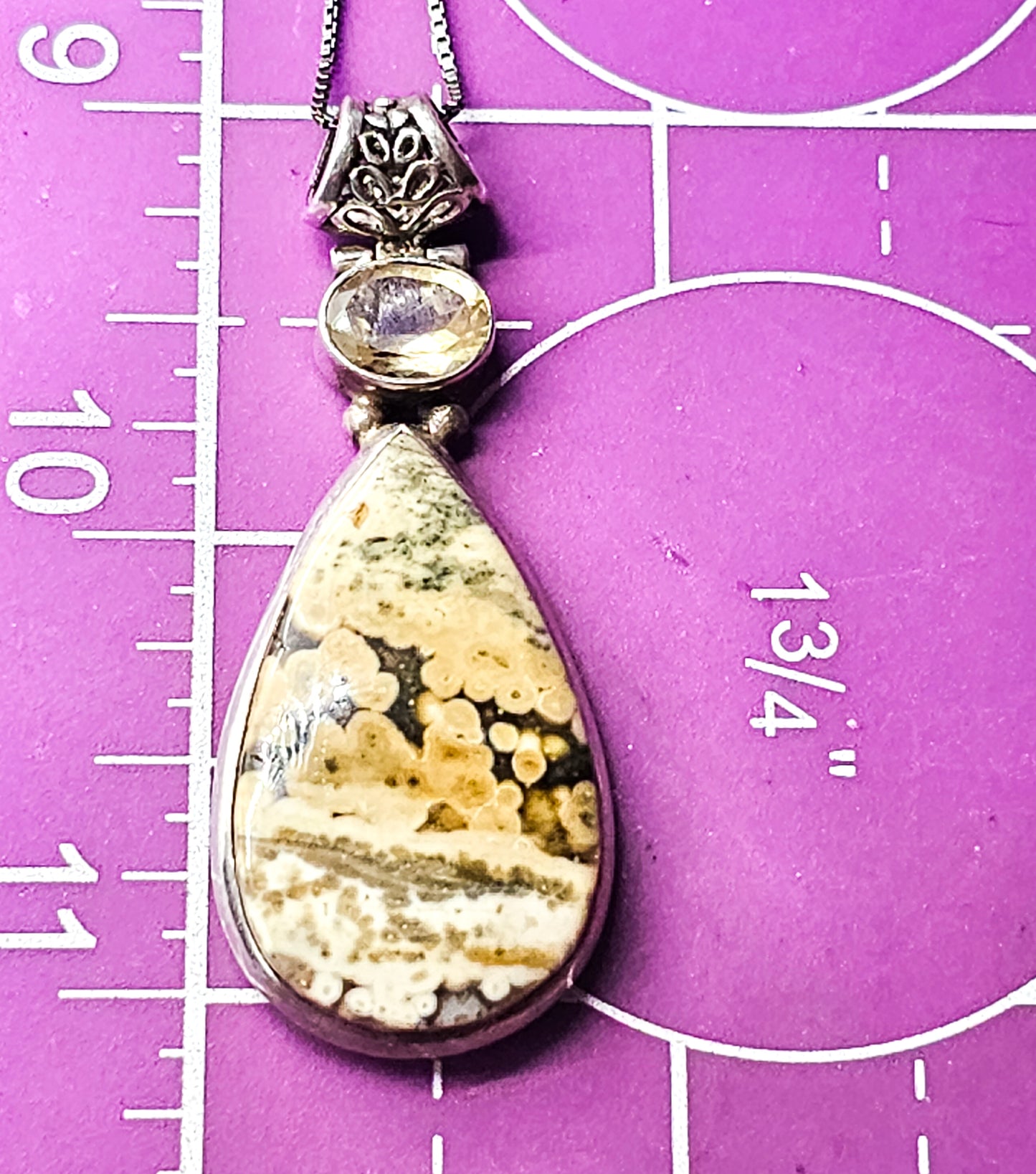 Ocean Jasper and citrine filigree and sterling silver vintage necklace