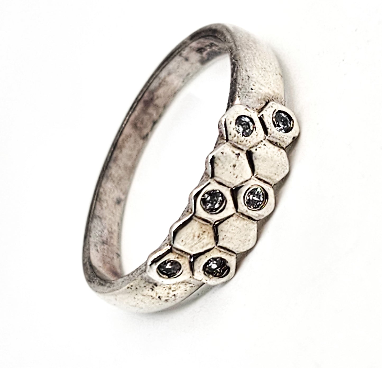 Honey comb Cubic Zirconia CZ EHC sterling silver band signed ring size 12