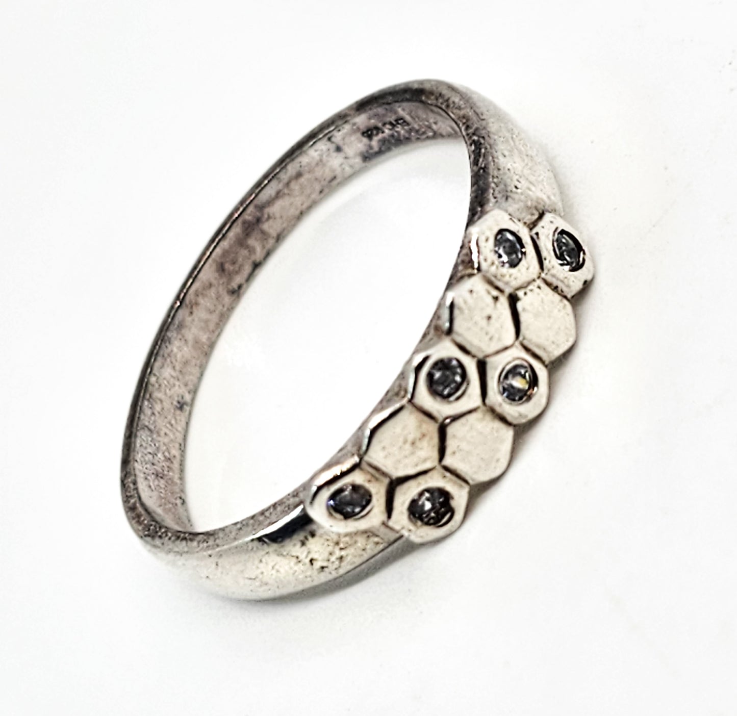 Honey comb Cubic Zirconia CZ EHC sterling silver band signed ring size 12