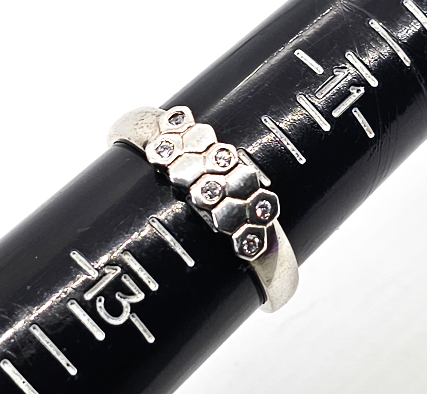 Honey comb Cubic Zirconia CZ EHC sterling silver band signed ring size 12
