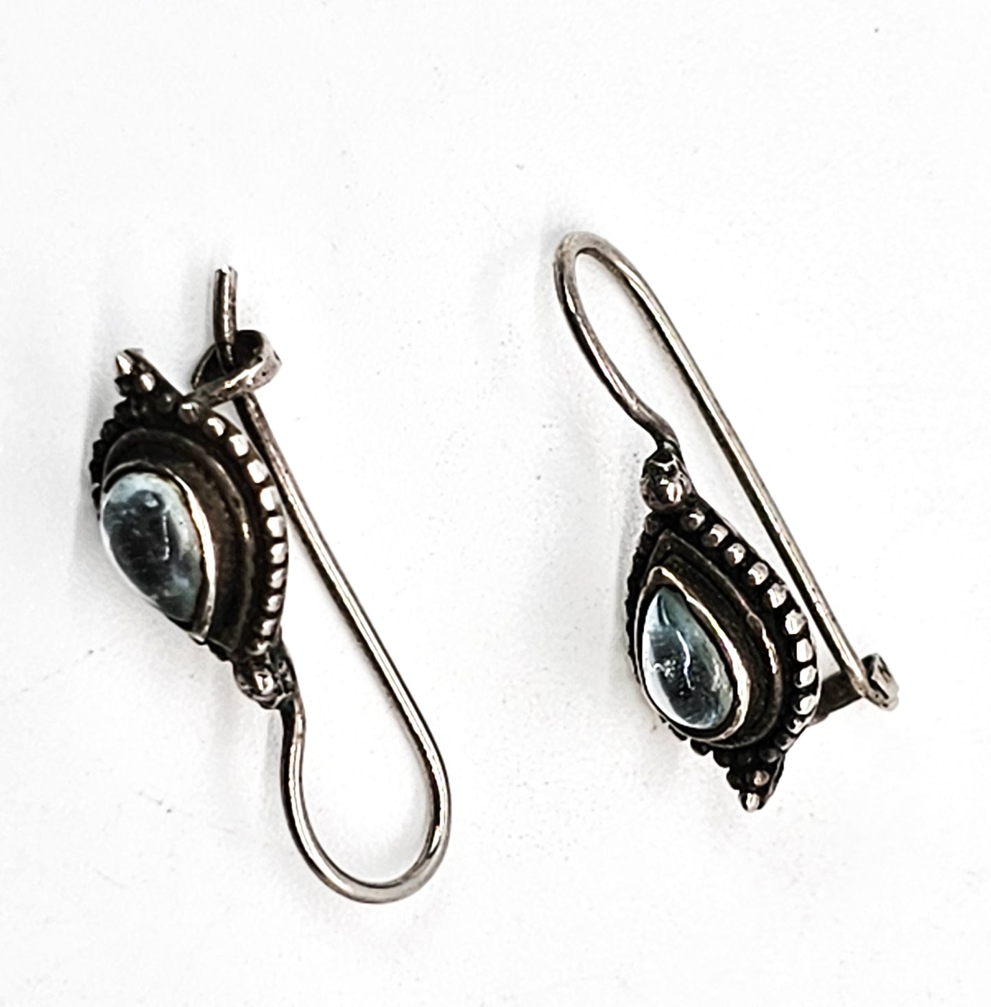Marcella Cat's eye tear drop Bali Balinese vintage sterling silver earrings