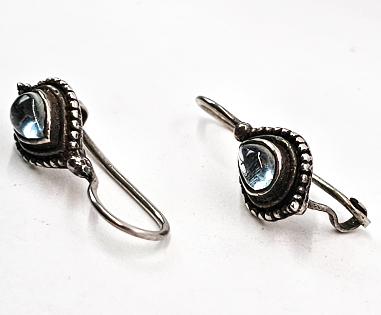 Marcella Cat's eye tear drop Bali Balinese vintage sterling silver earrings