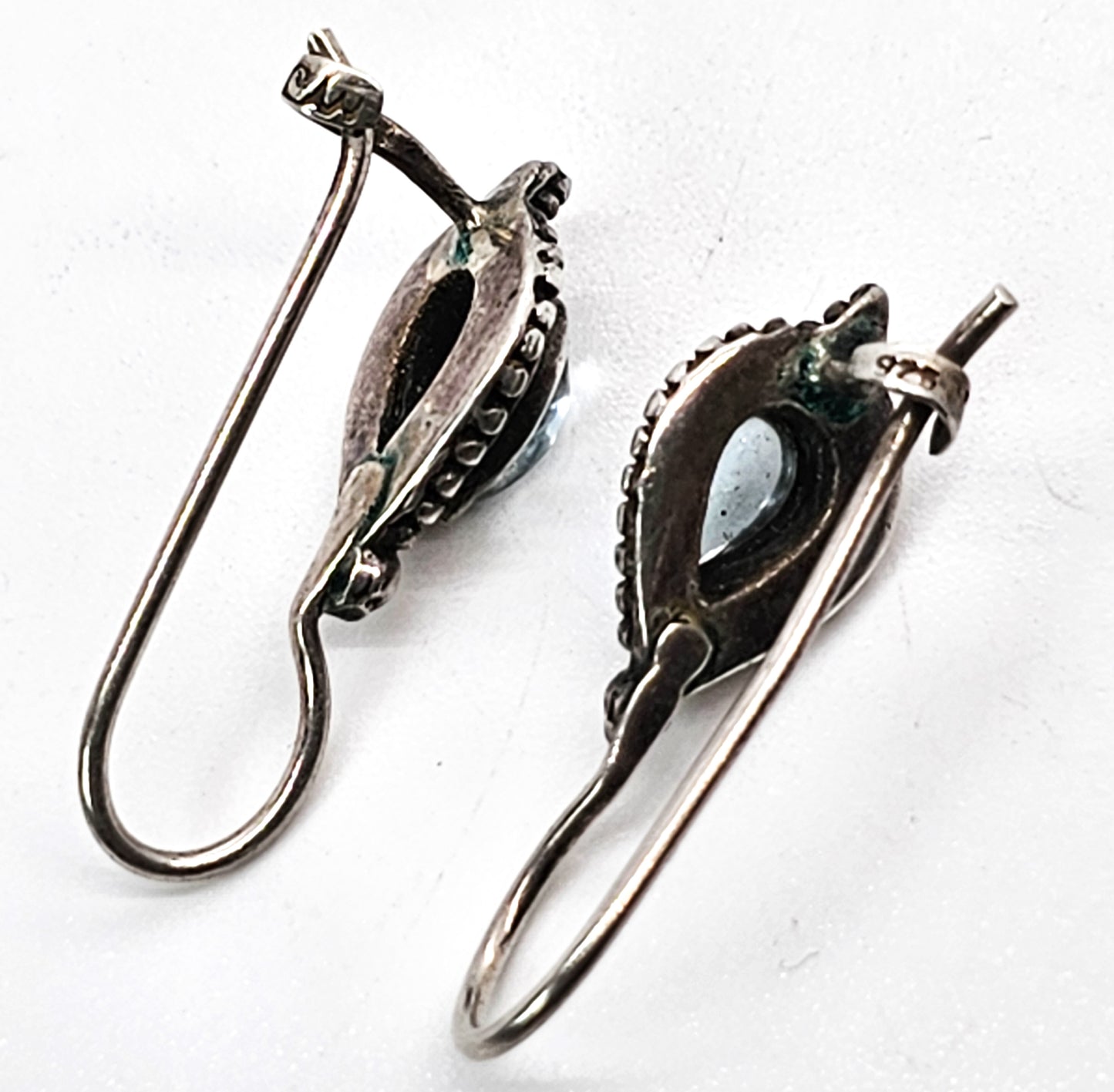 Marcella Cat's eye tear drop Bali Balinese vintage sterling silver earrings