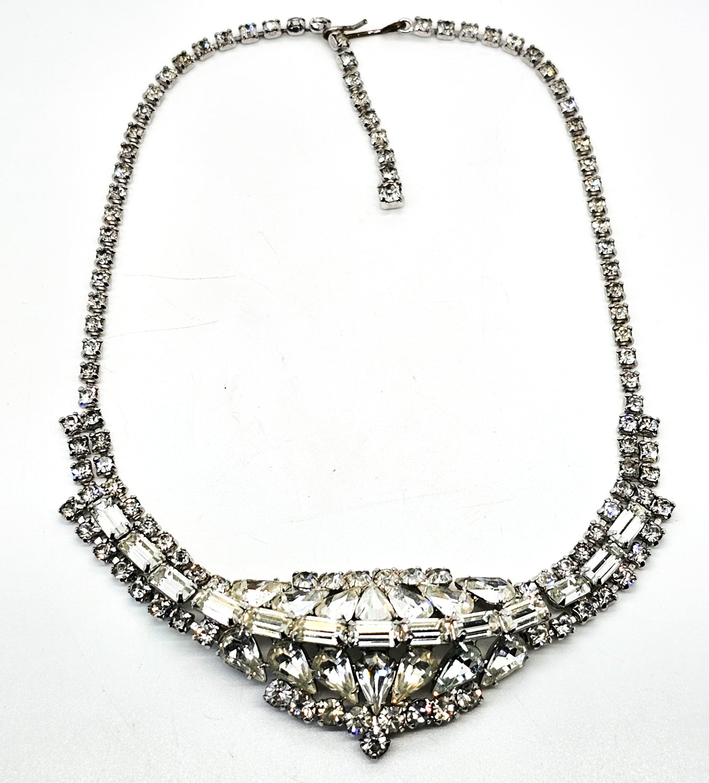 Large Clear rhinestone pear cut domed vintage statement necklace