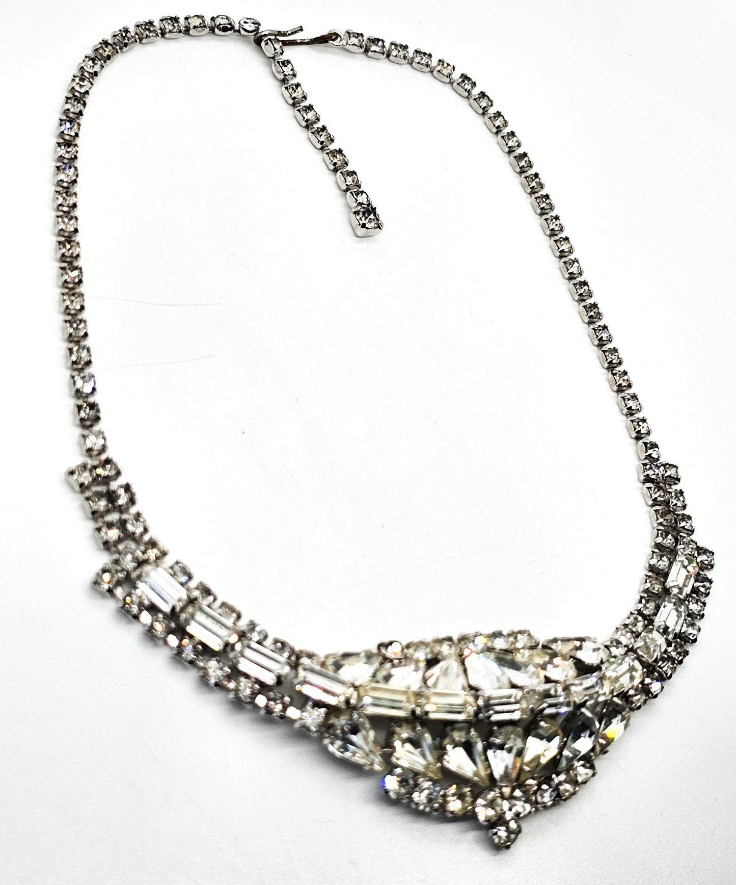 Large Clear rhinestone pear cut domed vintage statement necklace