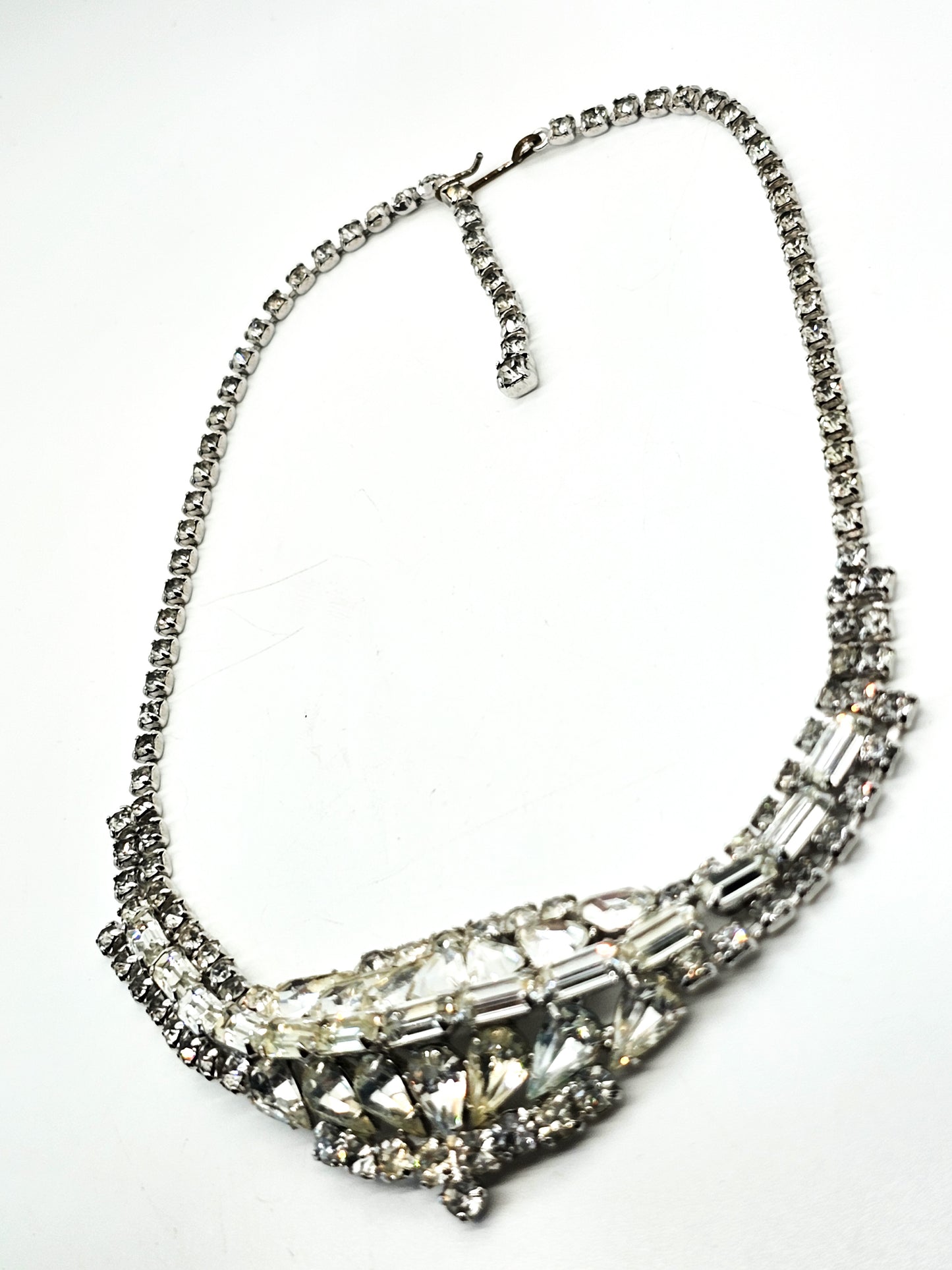 Large Clear rhinestone pear cut domed vintage statement necklace