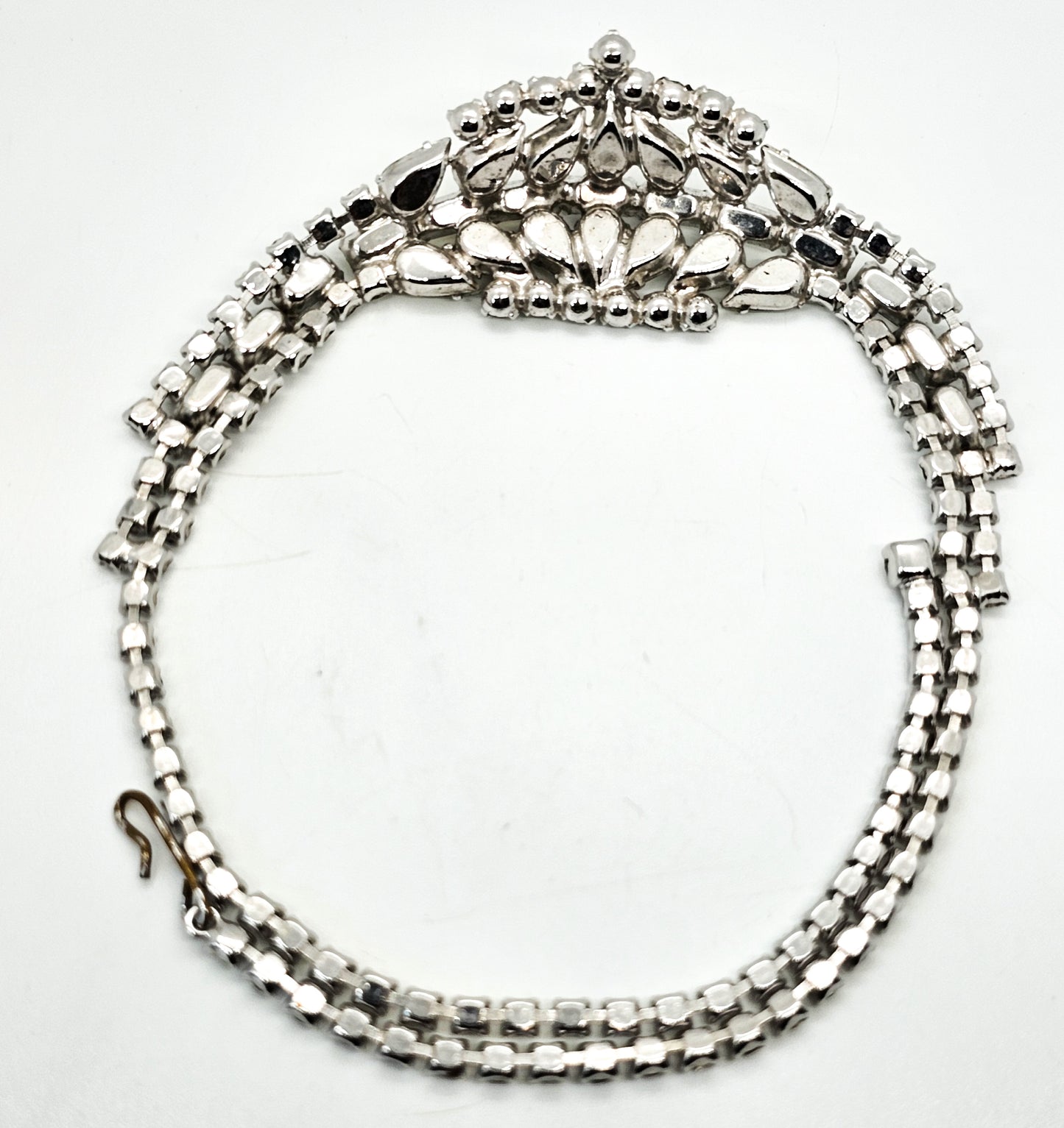Large Clear rhinestone pear cut domed vintage statement necklace