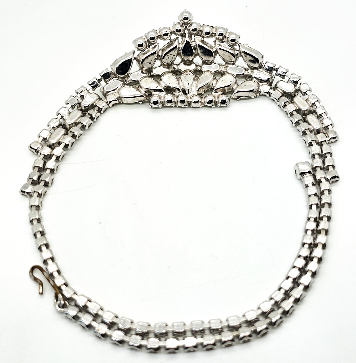 Large Clear rhinestone pear cut domed vintage statement necklace