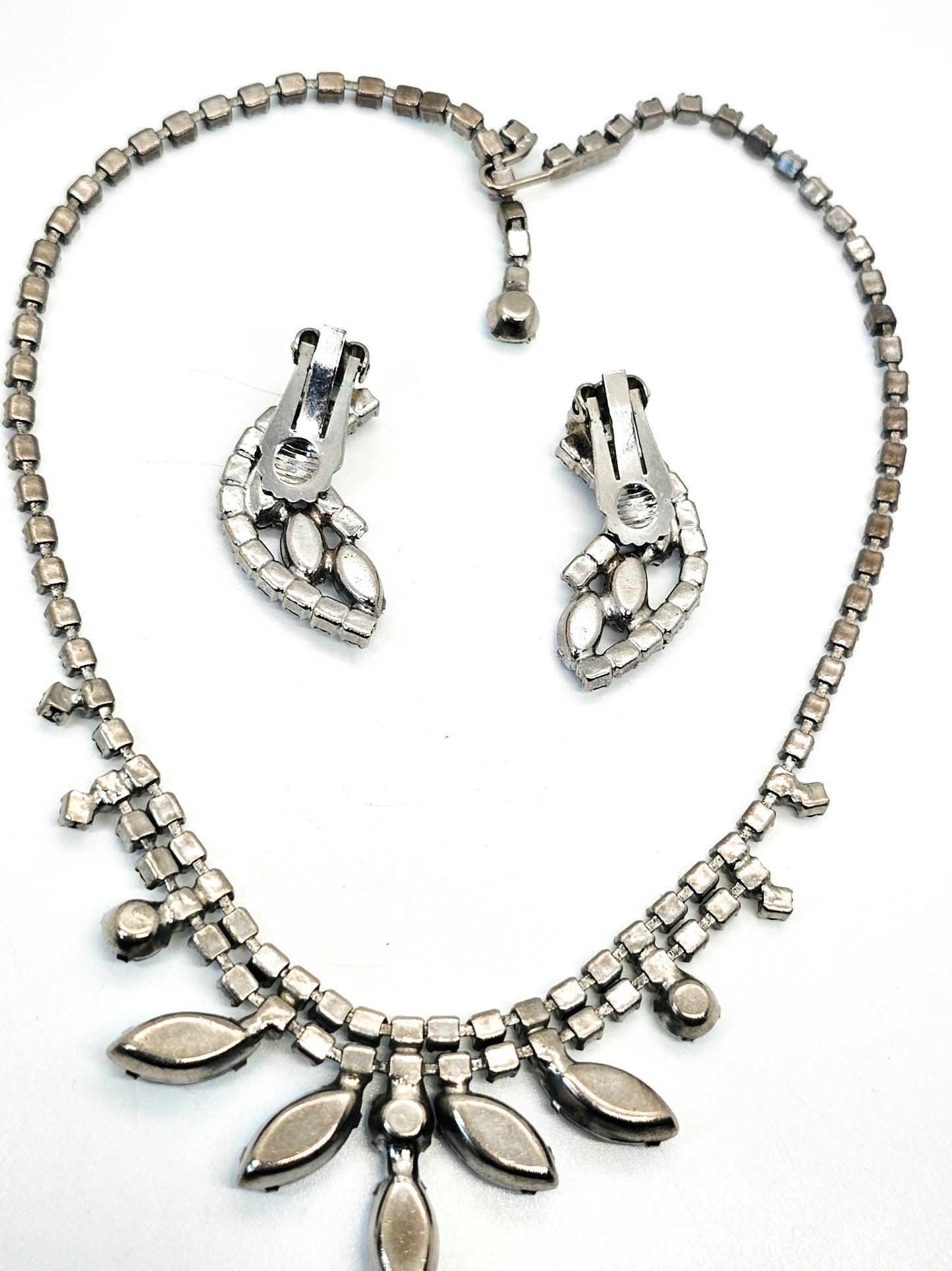 Blue marquis aurora borealis rhinestone necklace and earrings demi parure set