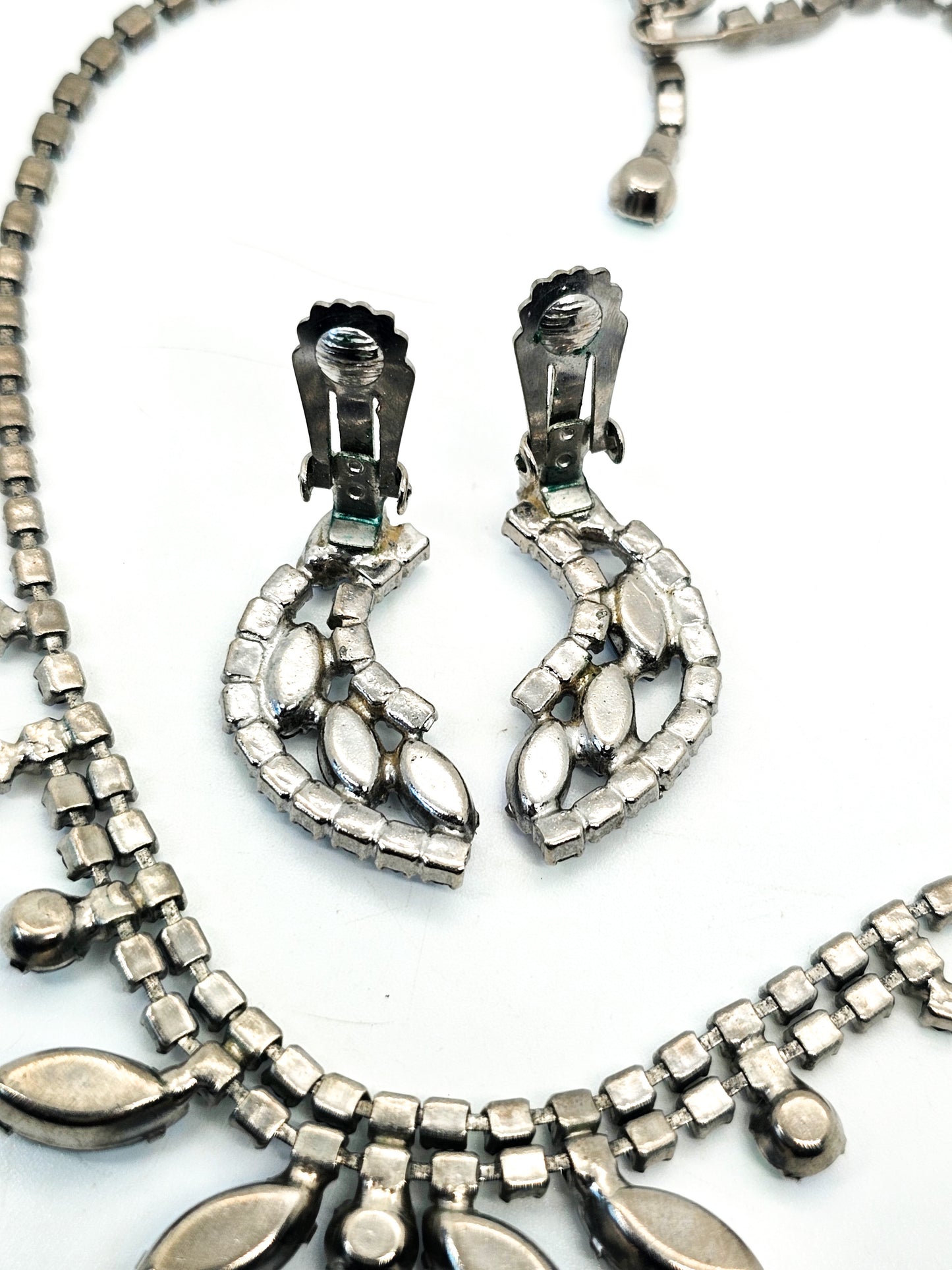 Blue marquis aurora borealis rhinestone necklace and earrings demi parure set