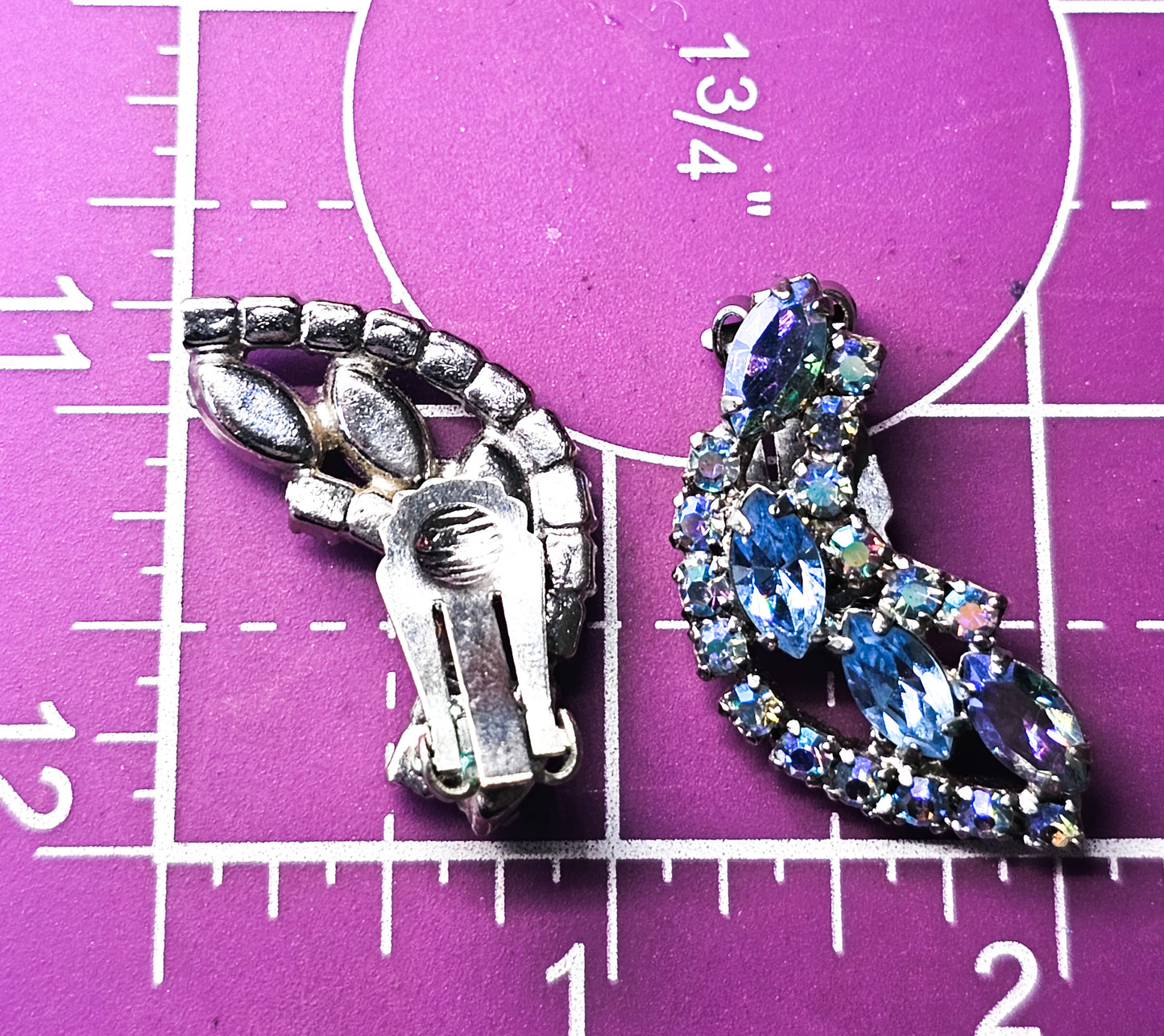 Blue marquis aurora borealis rhinestone necklace and earrings demi parure set