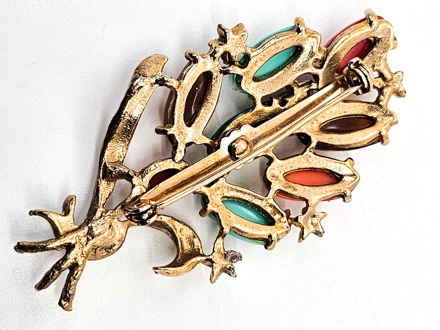 Egyptian Revival fruit salad mixed scarab mid century vintage brooch