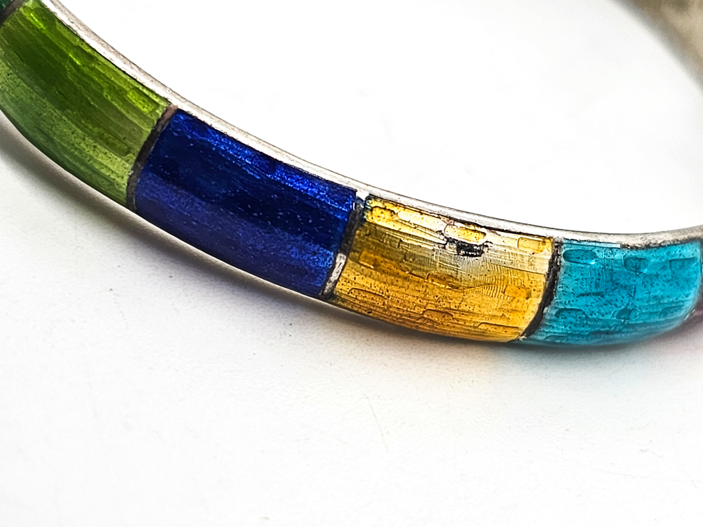 Siam Guilloche Rainbow enamel vintage sterling silver cuff bangle bracelet
