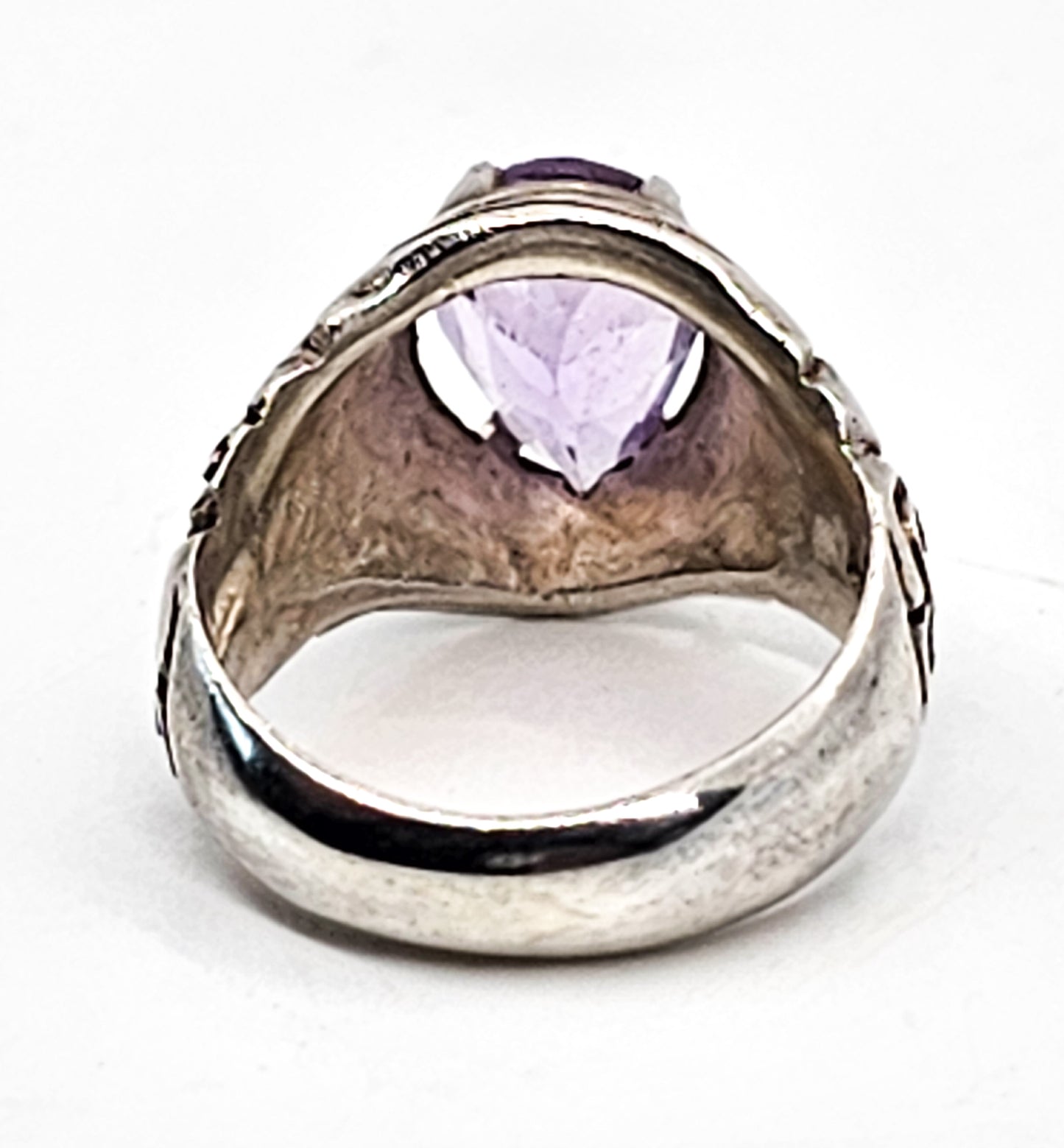 Suarti BA Bali Balinese Amethyst pear cut tribal sterling silver ring size 7