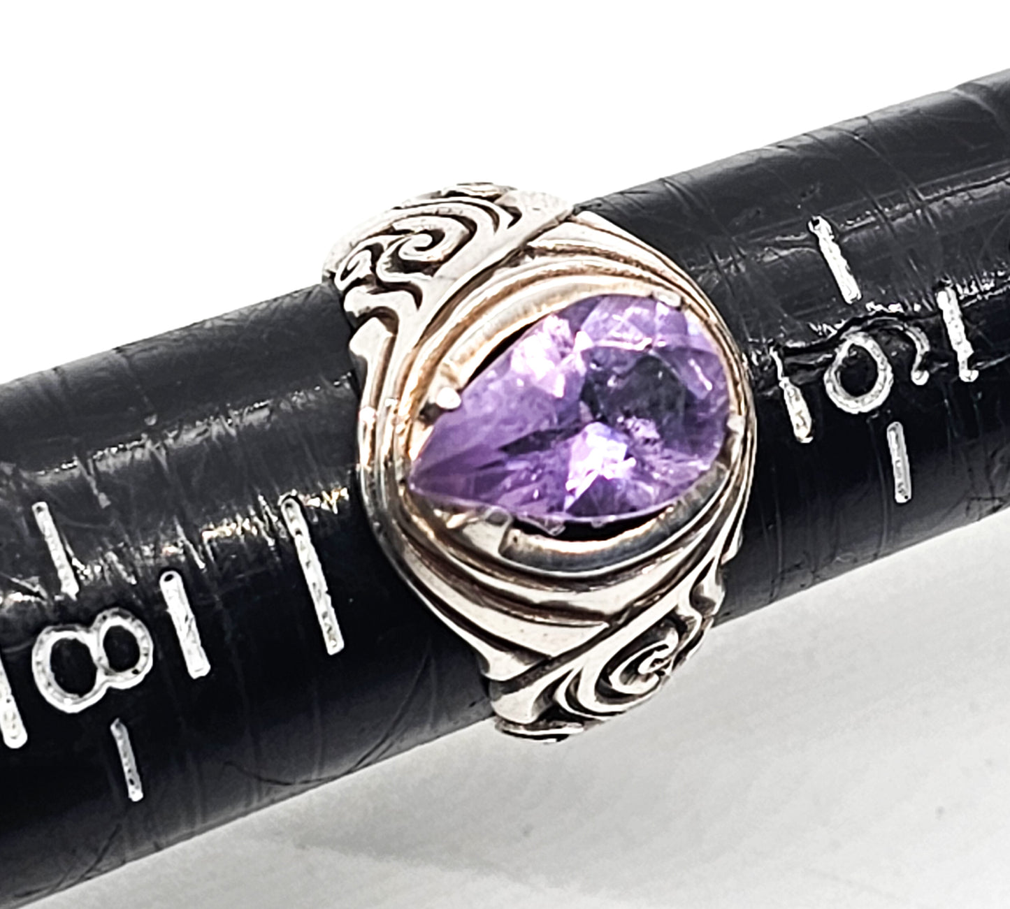 Suarti BA Bali Balinese Amethyst pear cut tribal sterling silver ring size 7