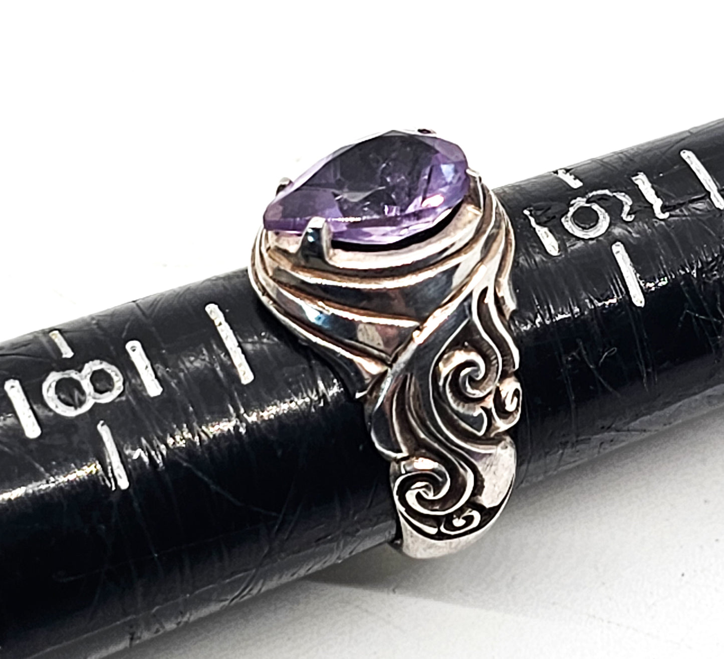 Suarti BA Bali Balinese Amethyst pear cut tribal sterling silver ring size 7