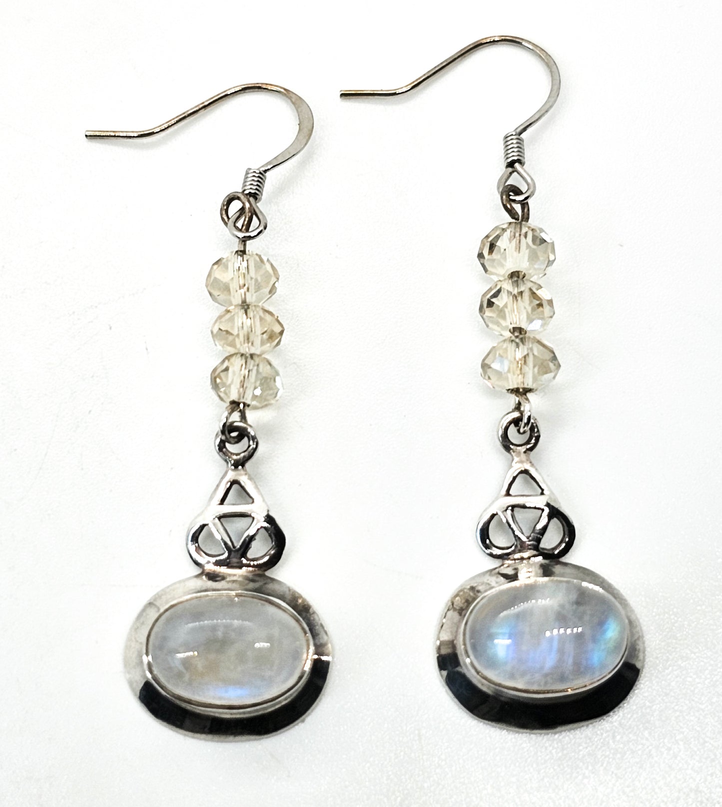 Blue moonstone trinity Celtic knot sterling silver drop earrings