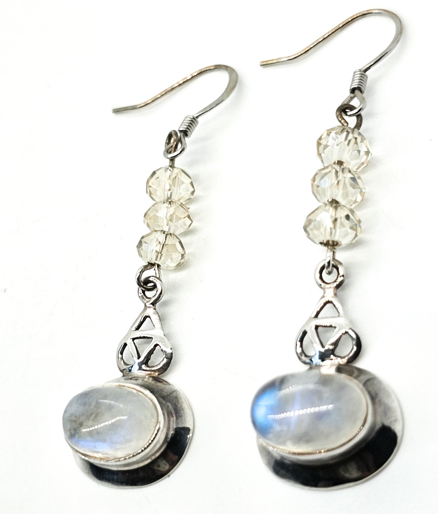 Blue moonstone trinity Celtic knot sterling silver drop earrings