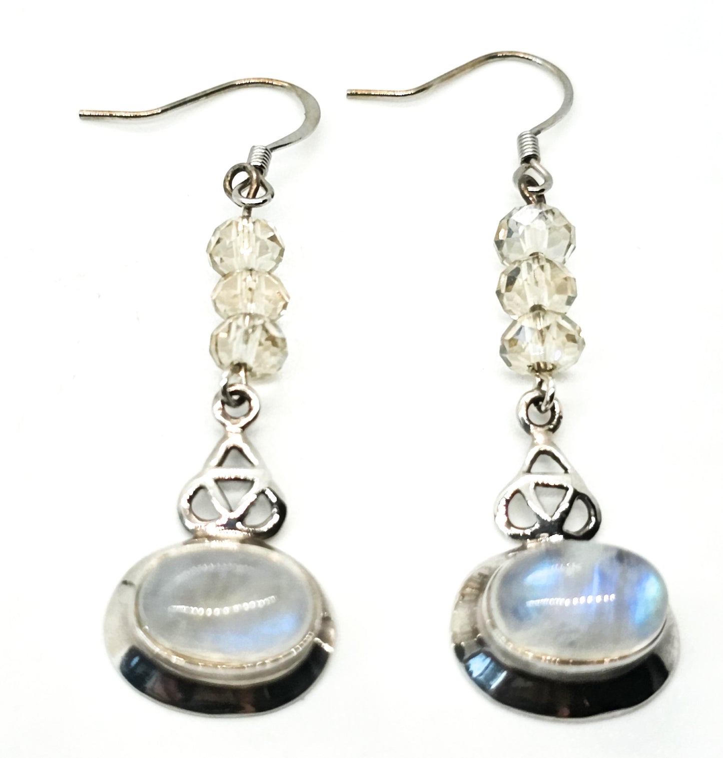 Blue moonstone trinity Celtic knot sterling silver drop earrings