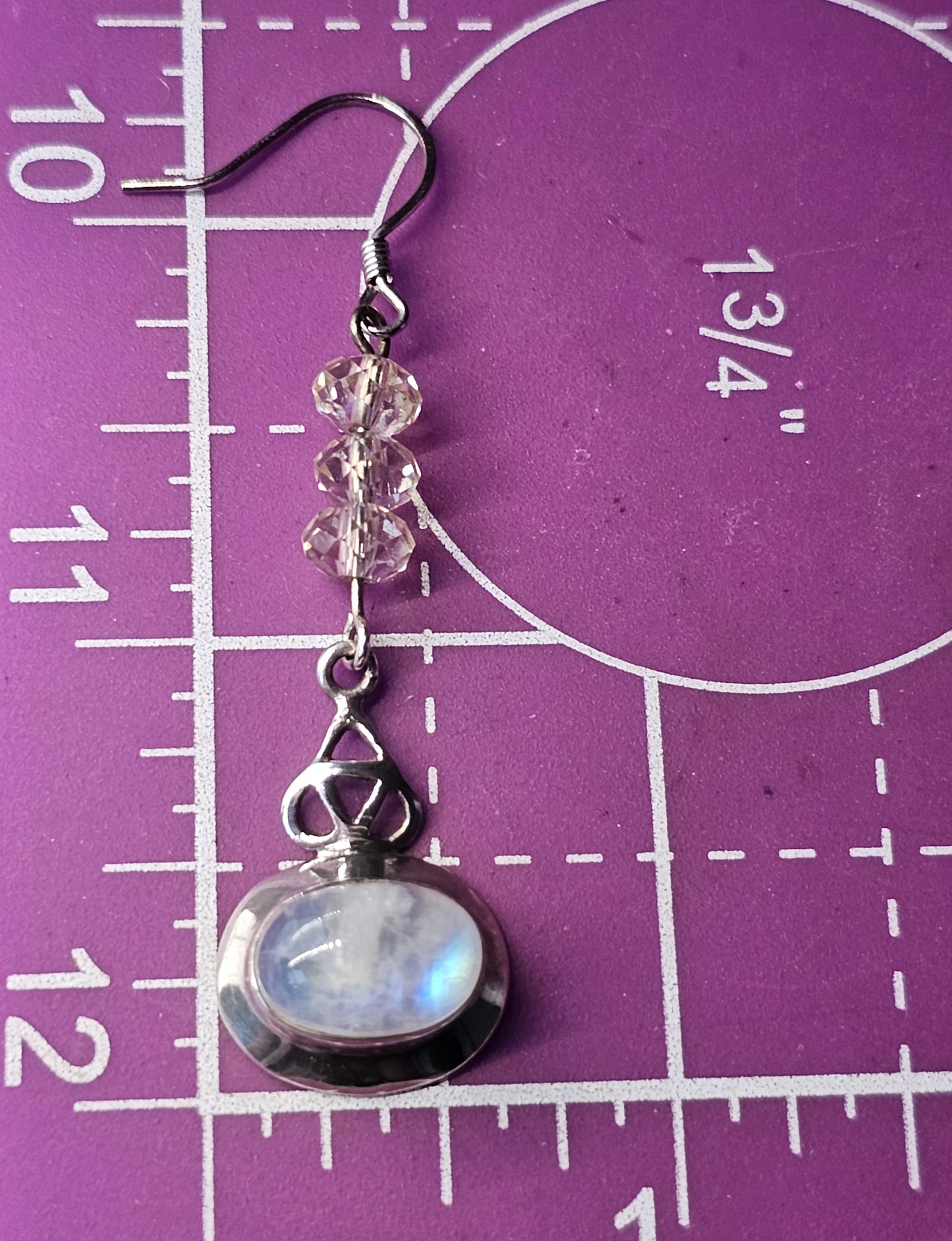 Blue moonstone trinity Celtic knot sterling silver drop earrings