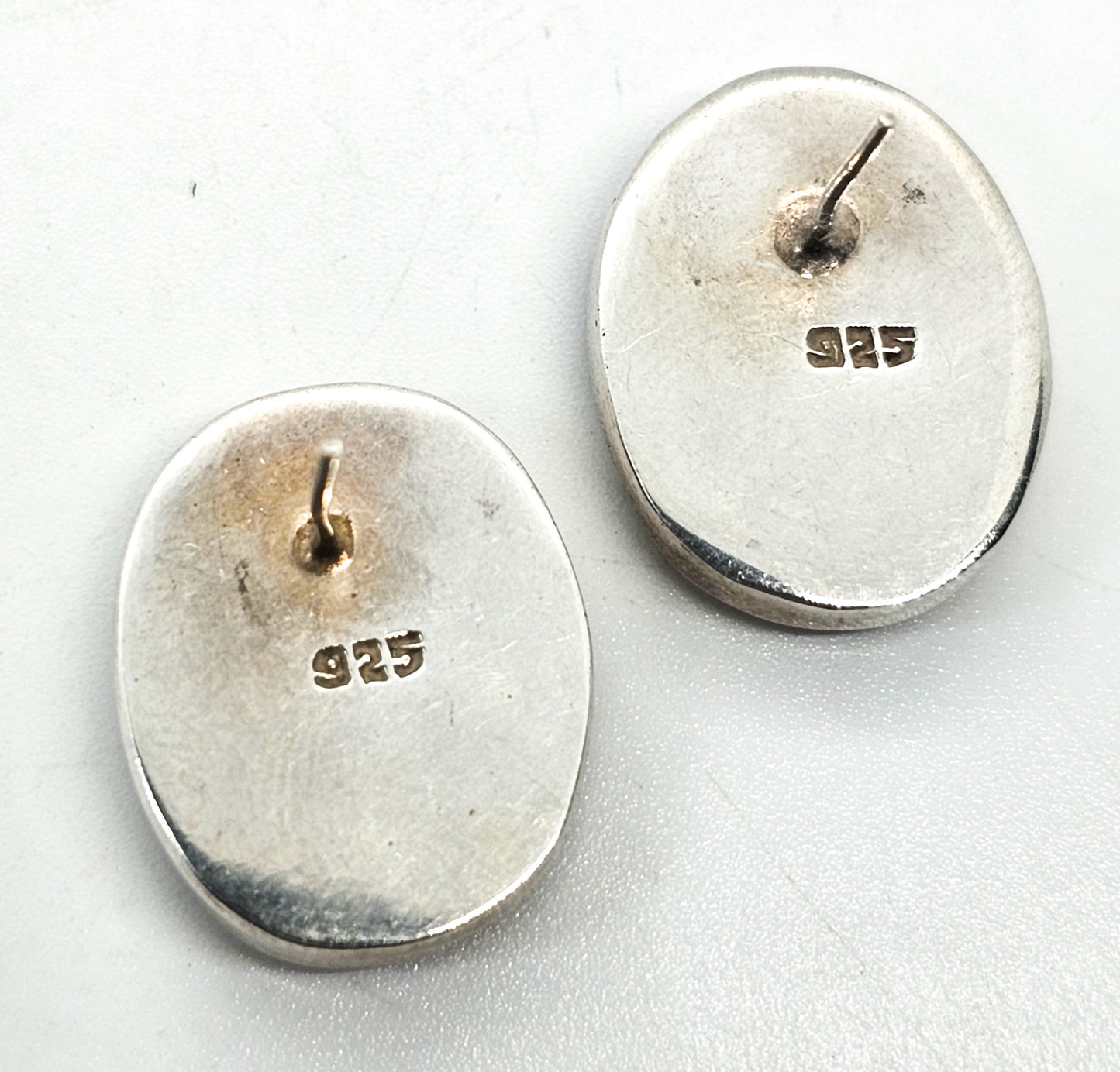 Dried flowers in resin vintage large sterling silver button stud earrings BOHO
